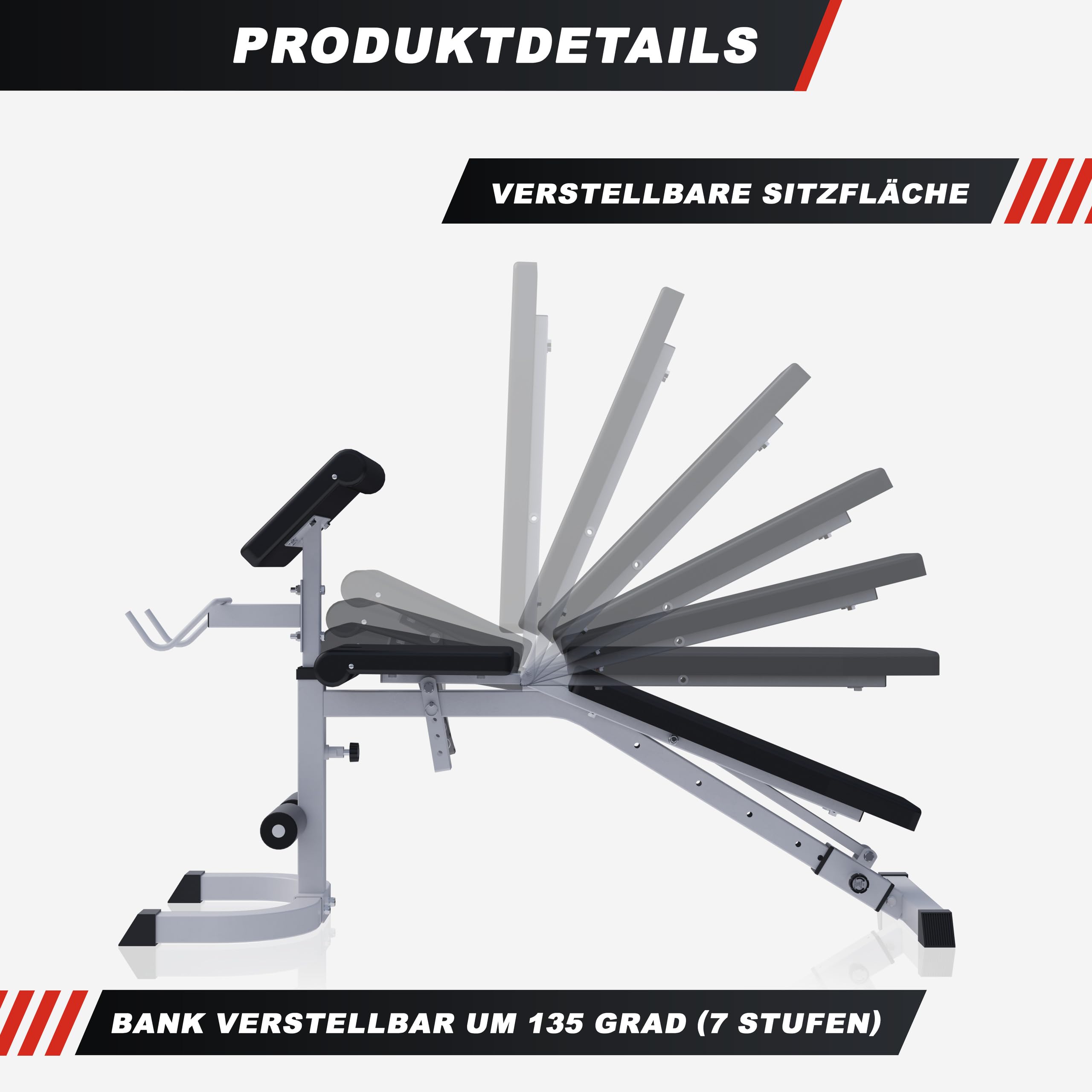 GORILLA SPORTS® Panca Palestra - Multifunzione, Regolabile, Piana, Inclinabile, con Supporto Curl per Braccia, Nero - Panca Pesi Inclinata, Allenamento a Casa, Addominali, Home Gym