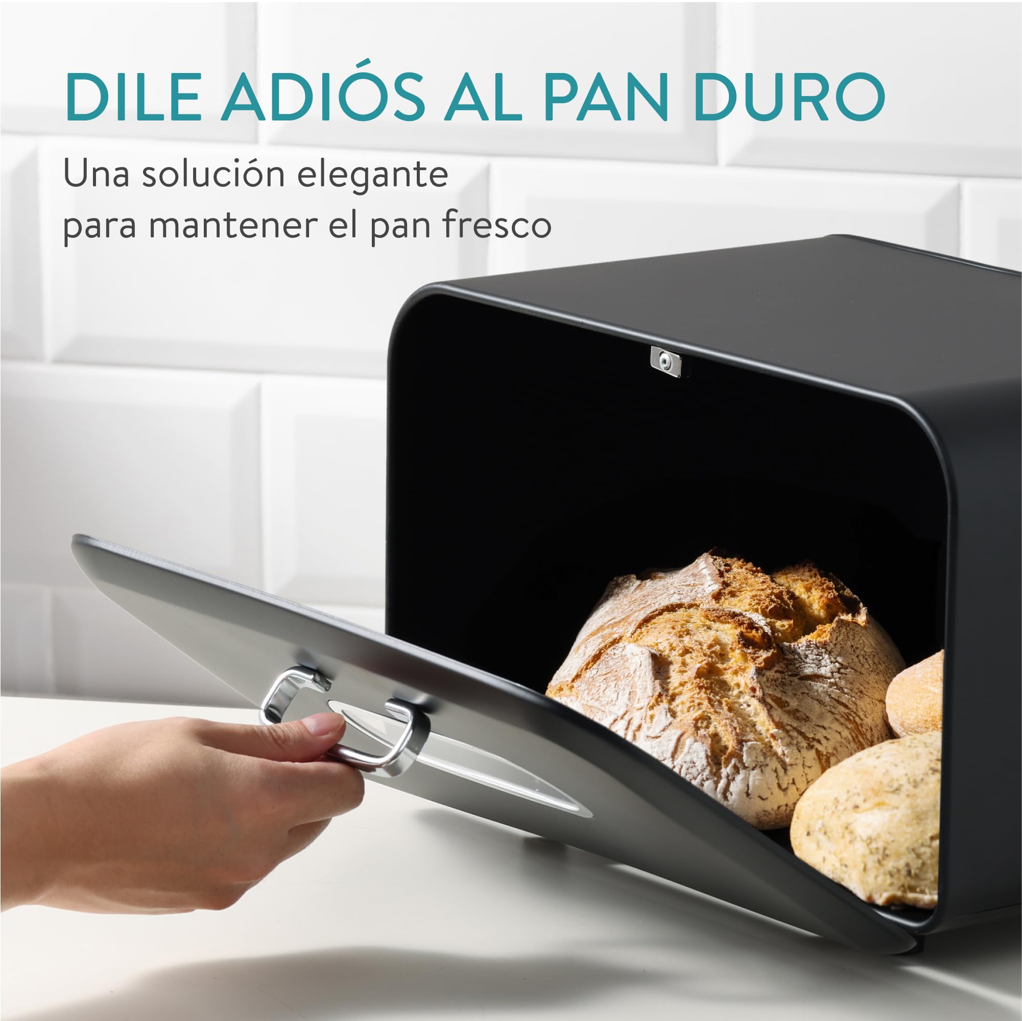 Navaris Paneras para Guardar el pan - Panera para Guardar Pan con Diseño Retro - Contenedor de Metal con Tapa y Ventana Frontal - Negro