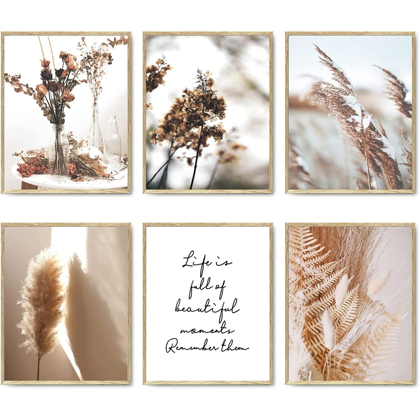 HoozGee Botanical Wall Art Prints Set of 6 Canvas Art Wall Decor Print Nature Pictures Reed Dried Flower Plant Wall Poster Print Home Decor for Living