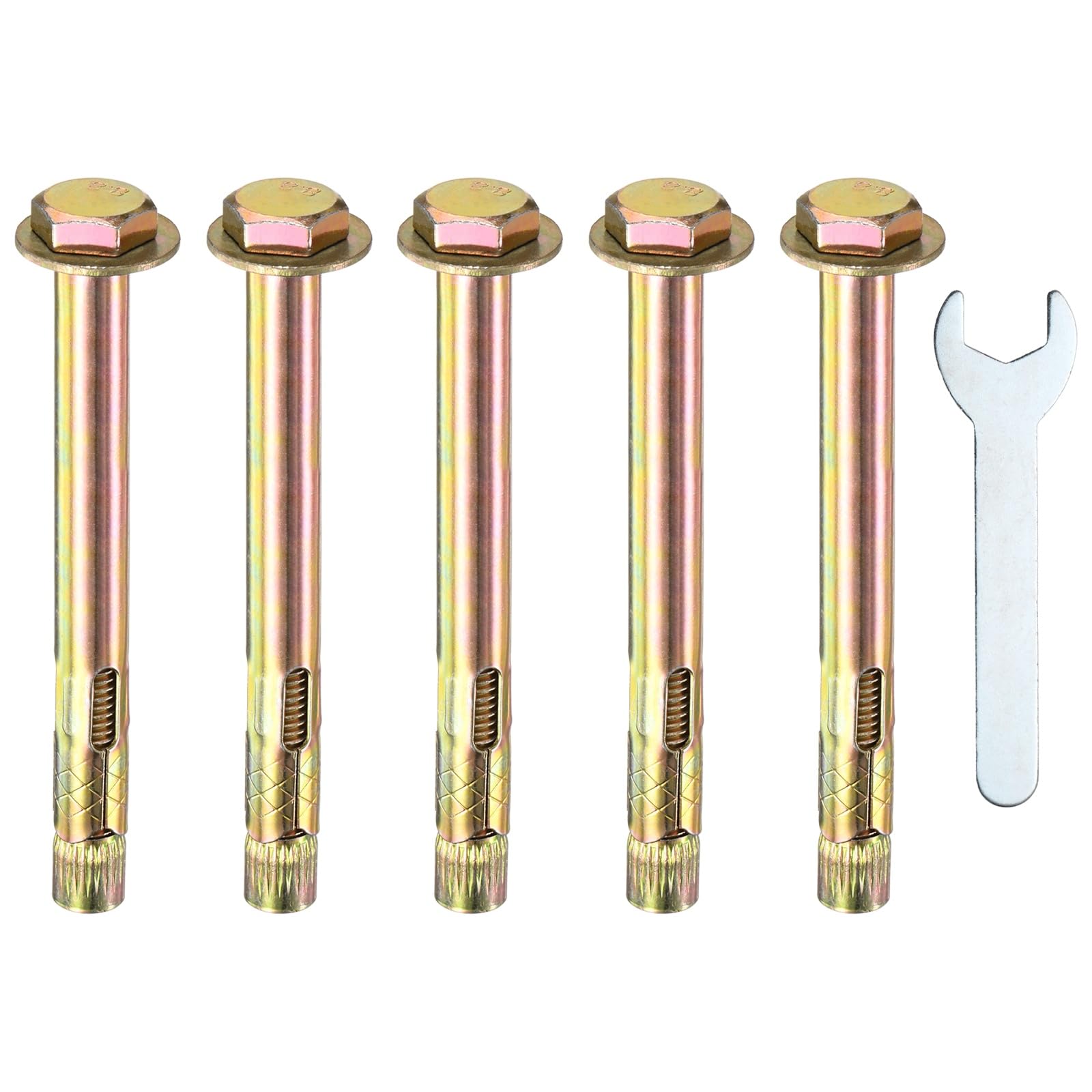 M METERXITY 5-Pack Hex Expansion Bolt, M10x120mm Colored Galvanized Iron-Carbon Steel External Hex Expansion Bolts W/ 17mm Wrench, Anti-Corrosion Metal Bolt for Concrete/Dry Brick/Block Walls