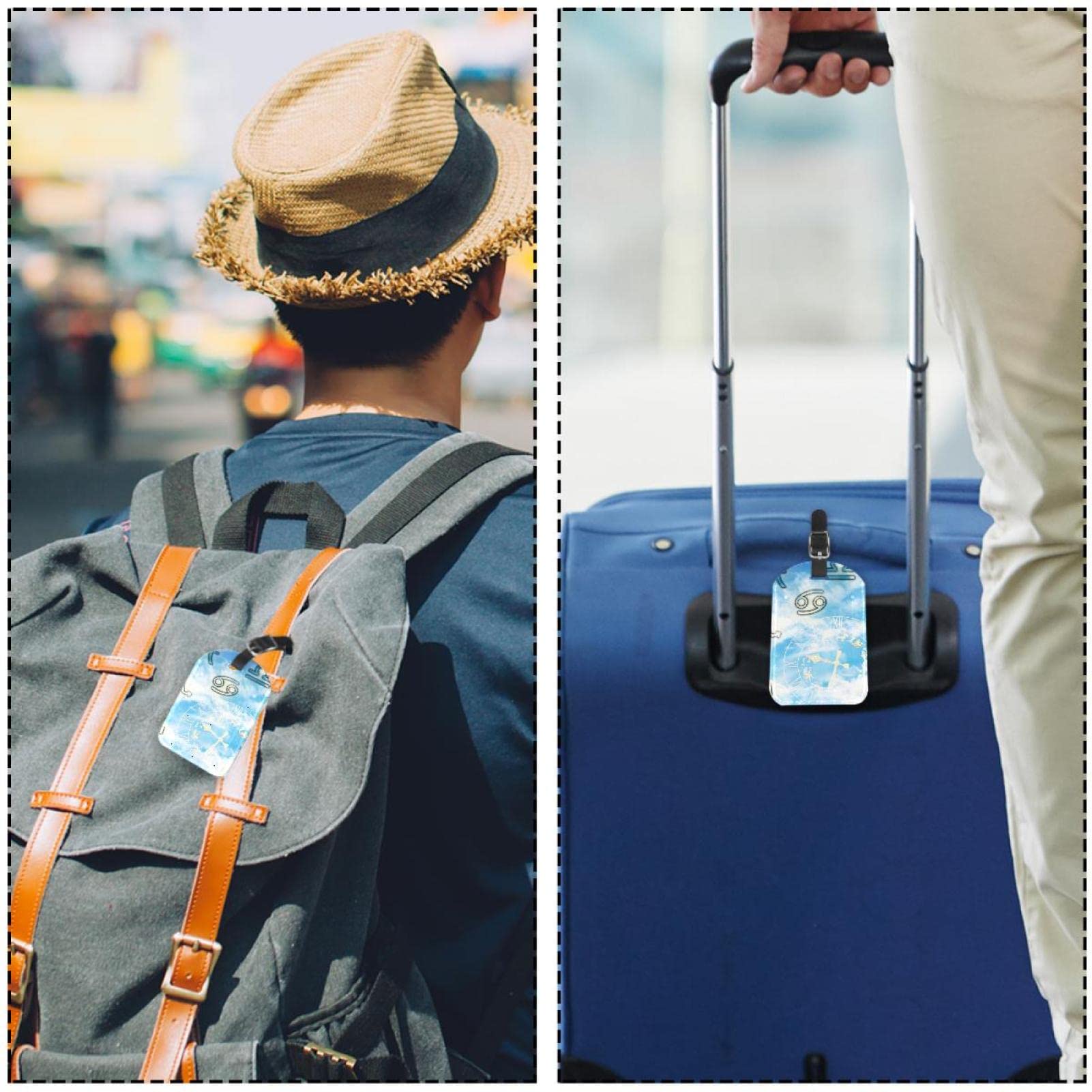 Lot De 2 étiquettes à Bagages En Cuir PU Avec Signe Du Zodiaque Et