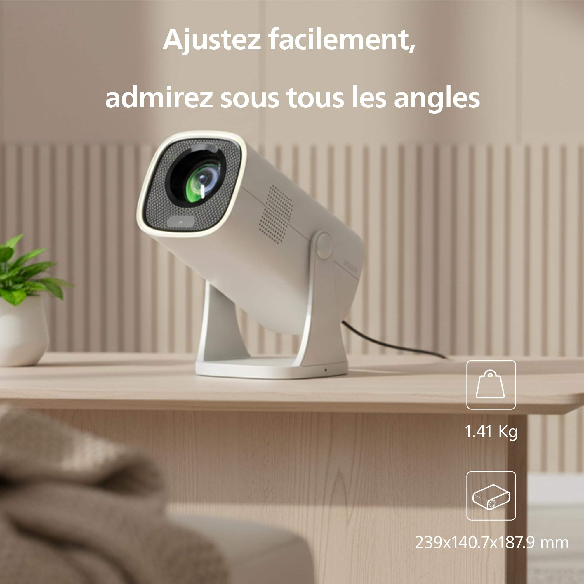 Philips, Neopix 244, Vidéoprojecteur Home cinéma, Full HD 1920 x 1080p, 250 Lumens Ainsi, Source Lumineuse LED, Son Stéréo 2x3 Watts, Gris