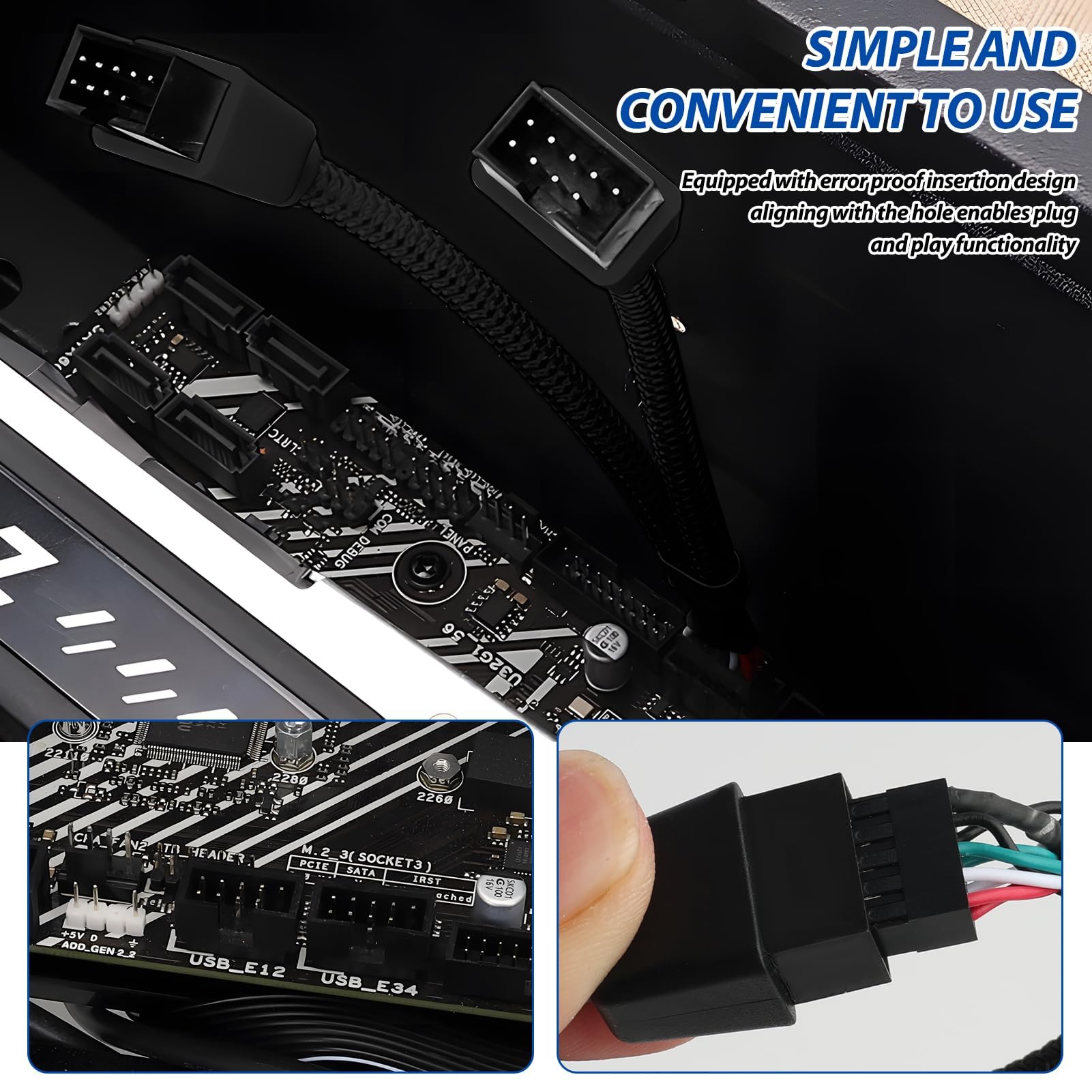 Cavo Splitter USB 2.0 Interno GELRHONR - Da 9 Pin Maschio A Doppia Femmina, Nylon Intrecciato, Per Scheda Madre - 3