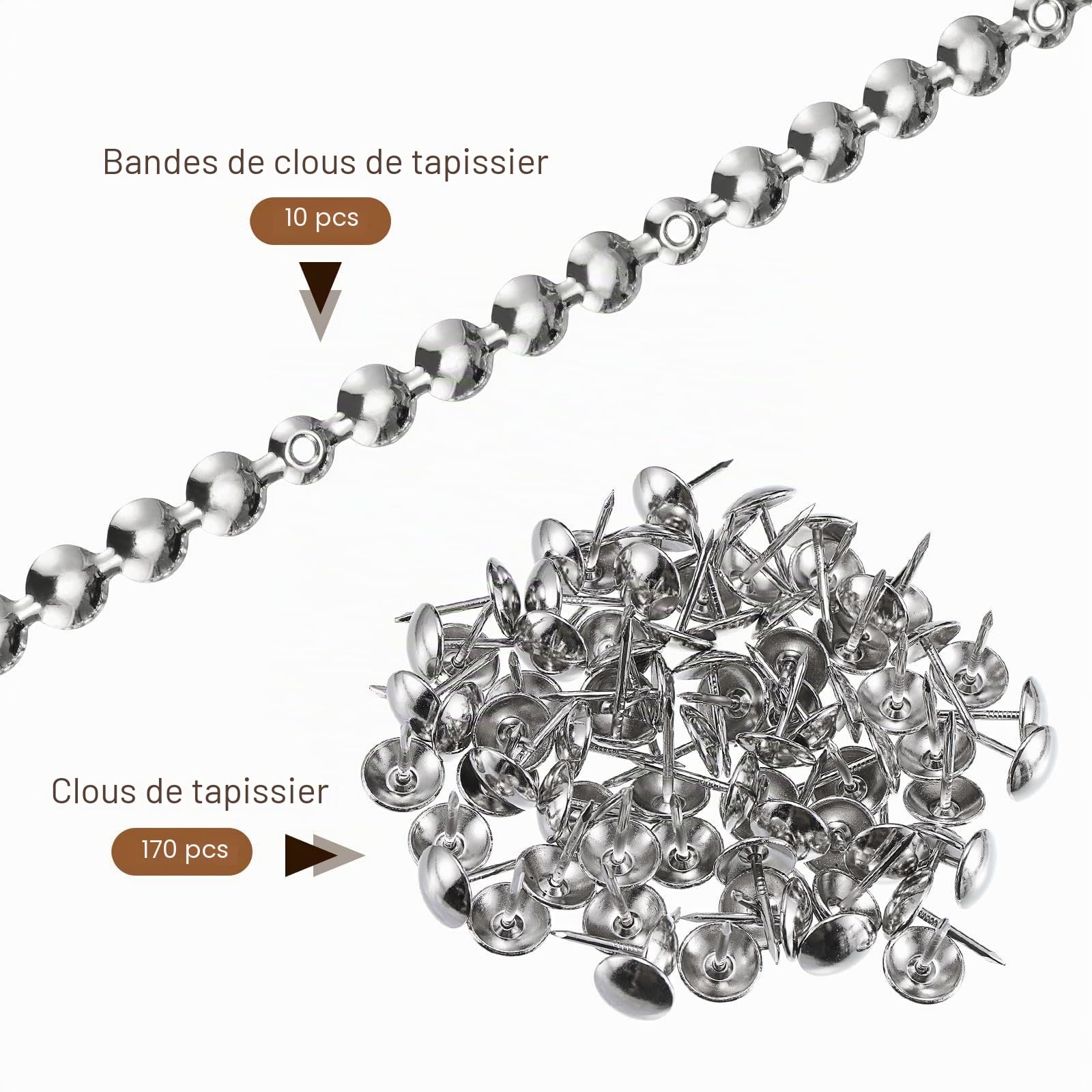 QUARKZMAN 10pcs Rembourrage Clous Strips, 1Mètre Brillant Décoratif Clou Garnitures pour Canapé Tête Lit Chaise Meuble avec Rembourrage Clous (11mm Argent)