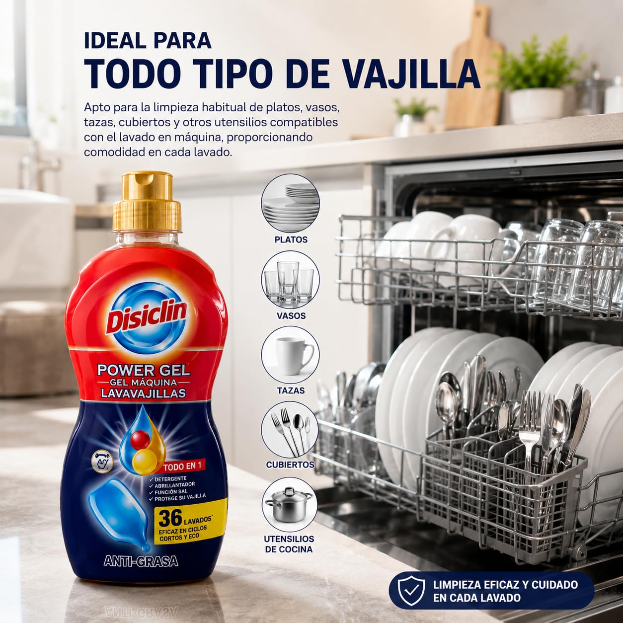 DISCLIN - Pack 12 unidades Gel Lavavajillas Máquina Todo en 1 | 36 Dosis Hidrosolubles | Limpieza de Vajilla, Vasos y Cubiertos | Acción Desengrasante | Formato Práctico | Rasmacor