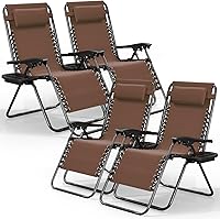 Vista 25 de Nestl Zero Gravity - Juego de 4 sillas de patio al aire libre con almohadas y bandejas portavasos, silla de campamento reclinable de malla de acero