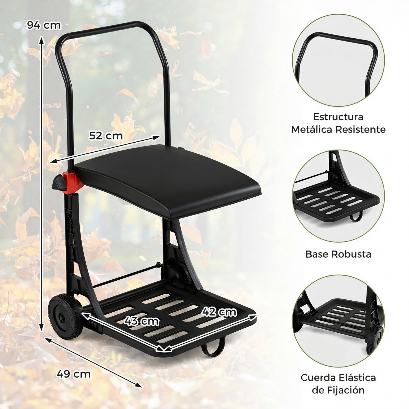 COSTWAY Carro para Bolsas de Basura, Carro Saco Jardín con Ruedas, Tapa con Altura Ajustable, Estructura de Metal, para Interior y Exterior, Soporte para Bolsas de Basura para Césped, Residuos