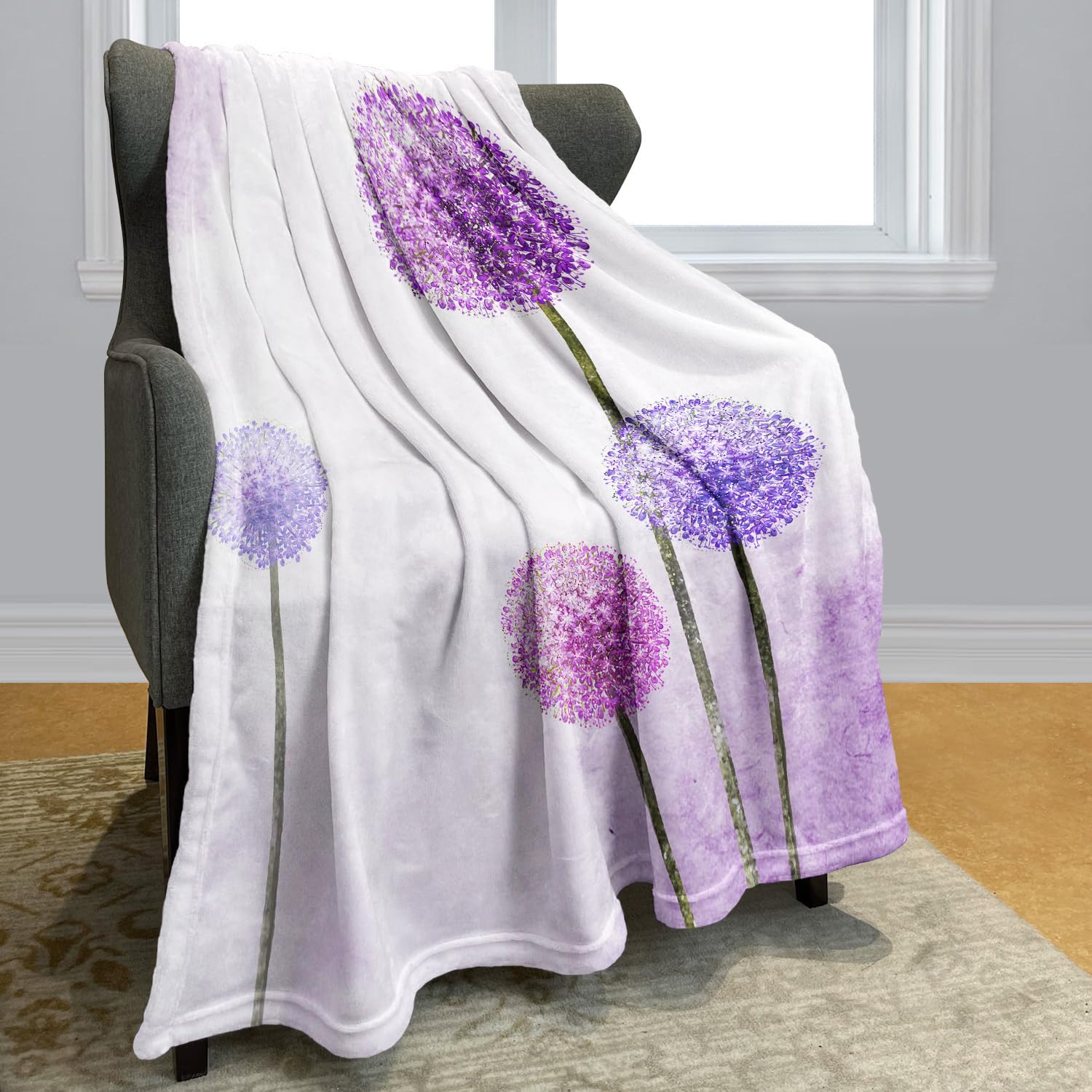 YISUMEI koc 150 x 200 cm miękki koc flanelowy miękki koc polarowy narzuta na łóżko mniszek lekarski liliowy