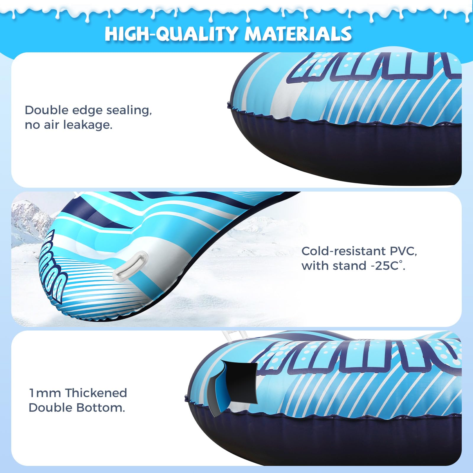 Tube à neige avec corde de remorquage remorquable, luge gonflable robuste pour enfants et adultes de qualité supérieure résistante à l'abrasion pour l'hiver et l'extérieur, kit double patch