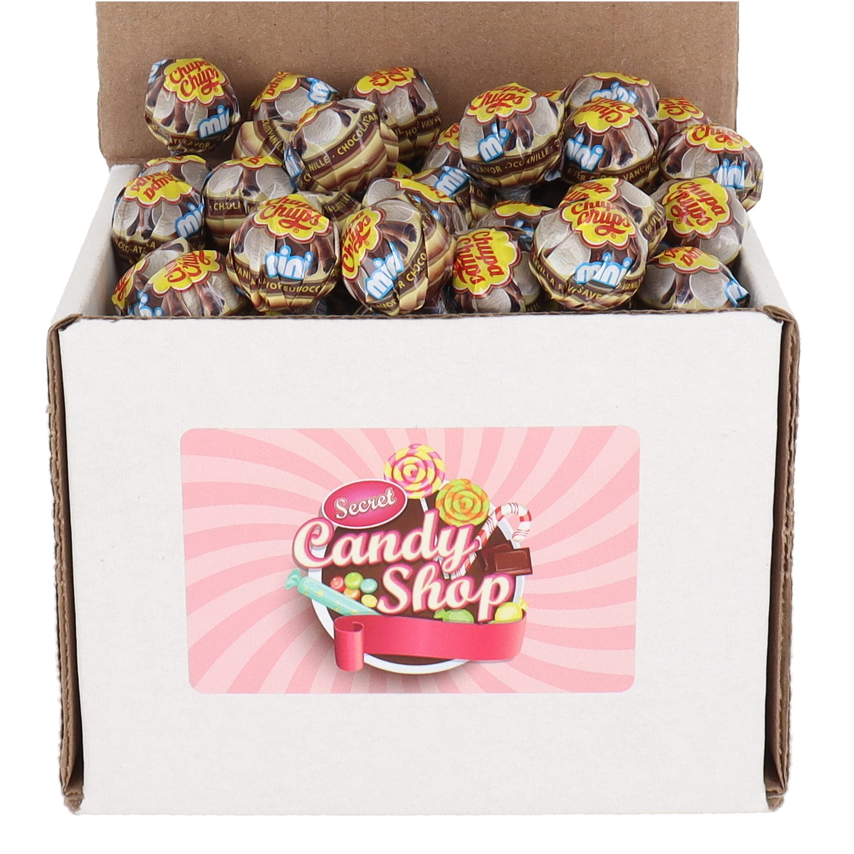 Chupa Chups Mini Lollipops 60 Lollies One Flavor in a Box (Choco-Vanilla)