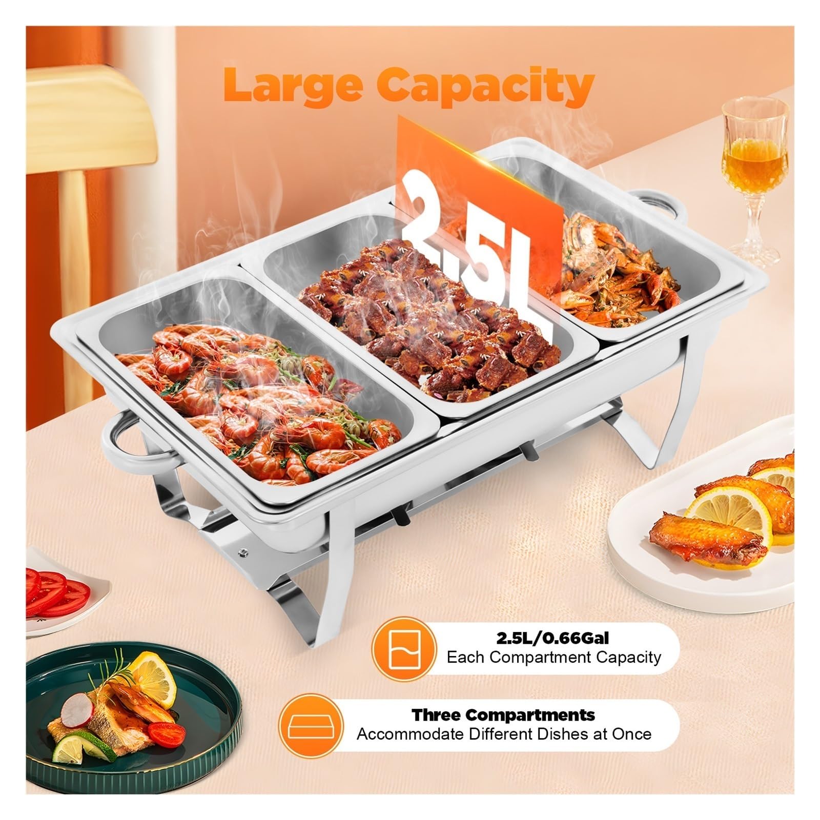 Scaldavivande Commerciale in Acciaio Inossidabile Set 3 Scomparti 7 5L Rettangolare for Buffet for Banchetti di Catering for Feste Buona Conservazione del Calore