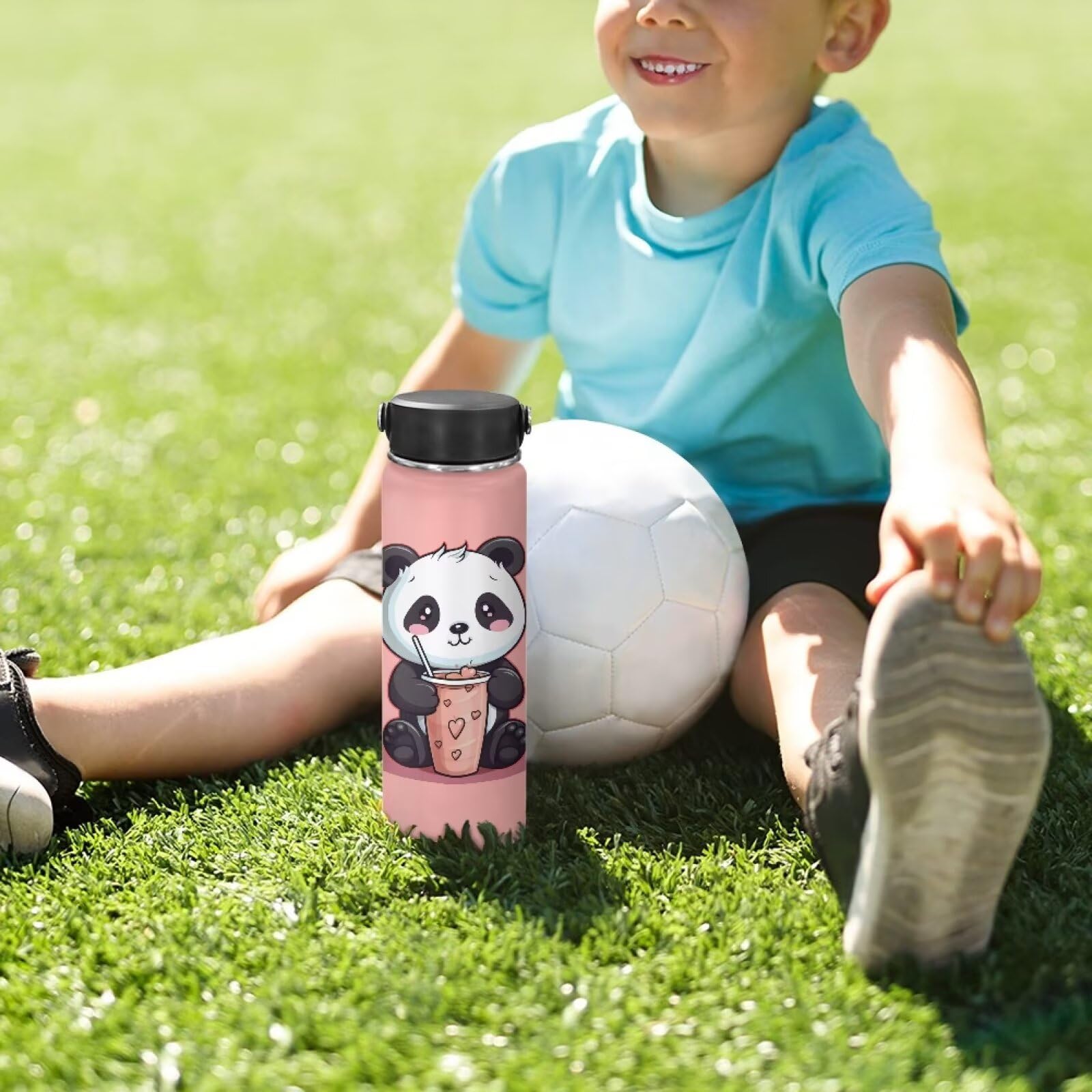 ZOUTAIRONG Isolierte Wasserflasche Mit Griff – Panda-Motiv, 590 Ml, Edelstahl, Auslaufsicher, Für Unterwegs
