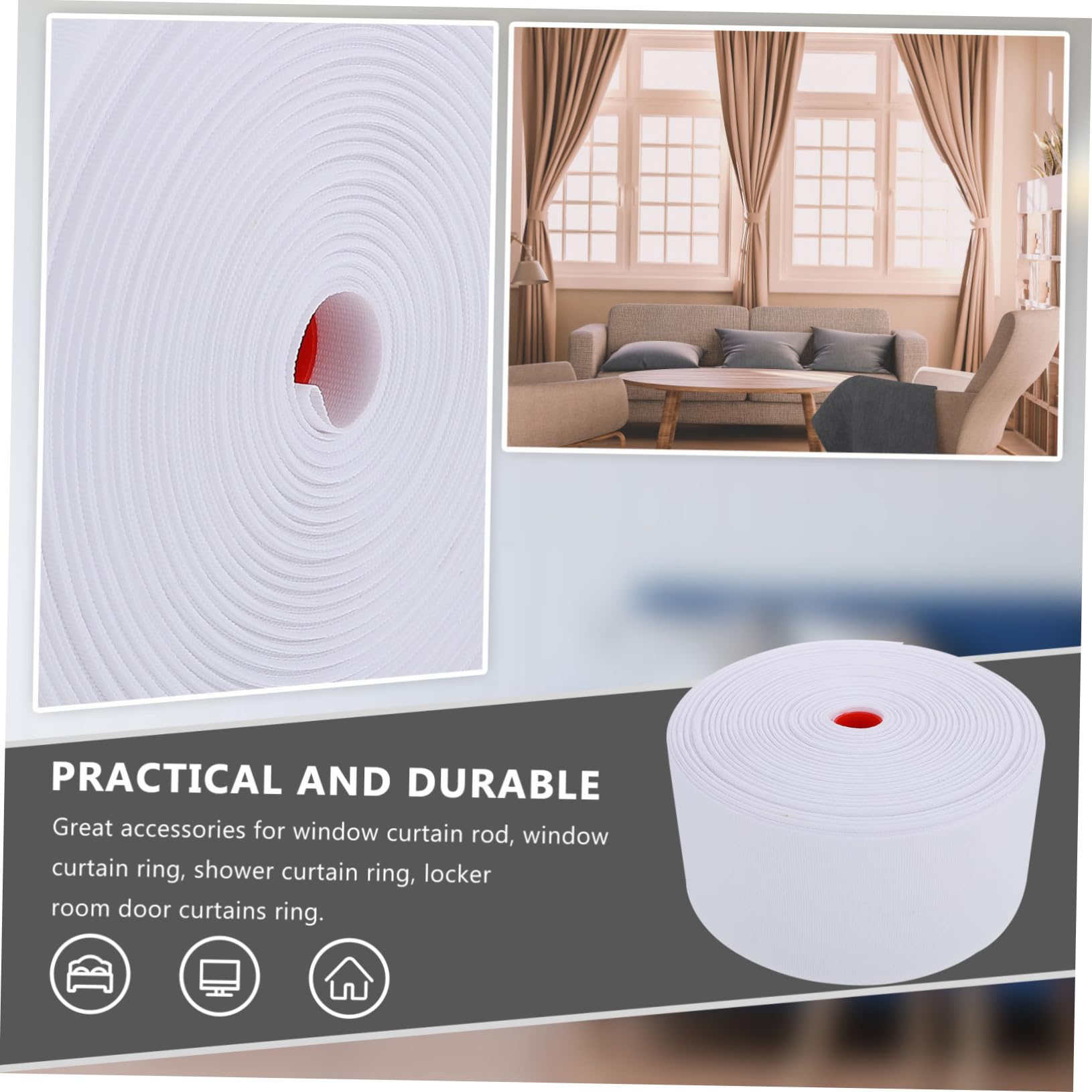Operitacx Ruban à Œillets pour Tête de Rideau, Polyester, 8cm, Léger et Résistant, pour Rideaux D’intérieur, Blanc, Pratique à Perforer