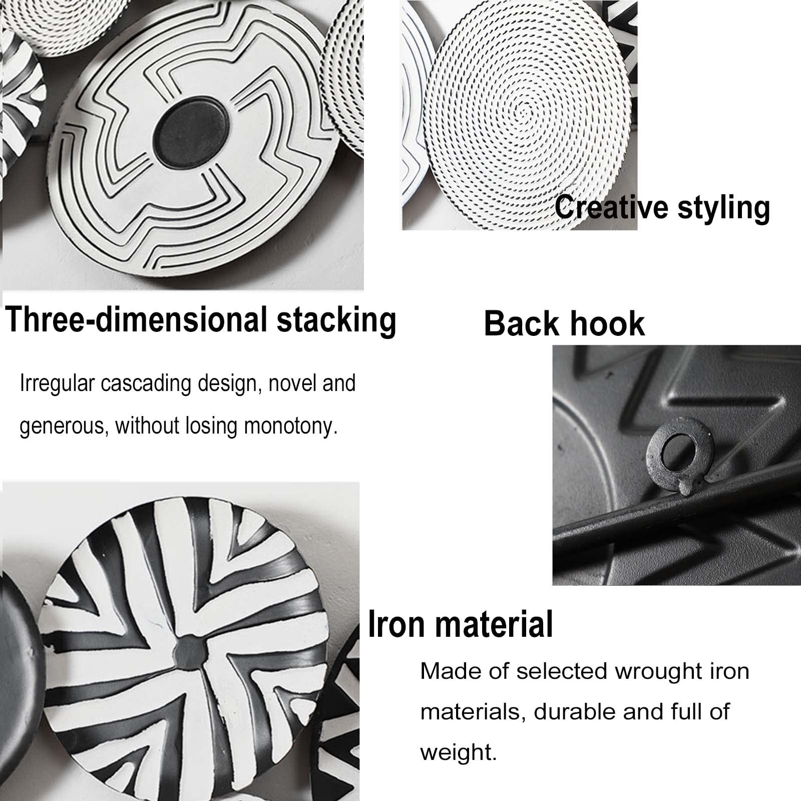Decoración De Pared De Metal Decoración De Pared De Hierro Simple Nórdica Hecha A Mano Decoración De Pared De Fondo Tridimensional Decoración De Restaurante De Casa En Blanco Y Negro Clásico