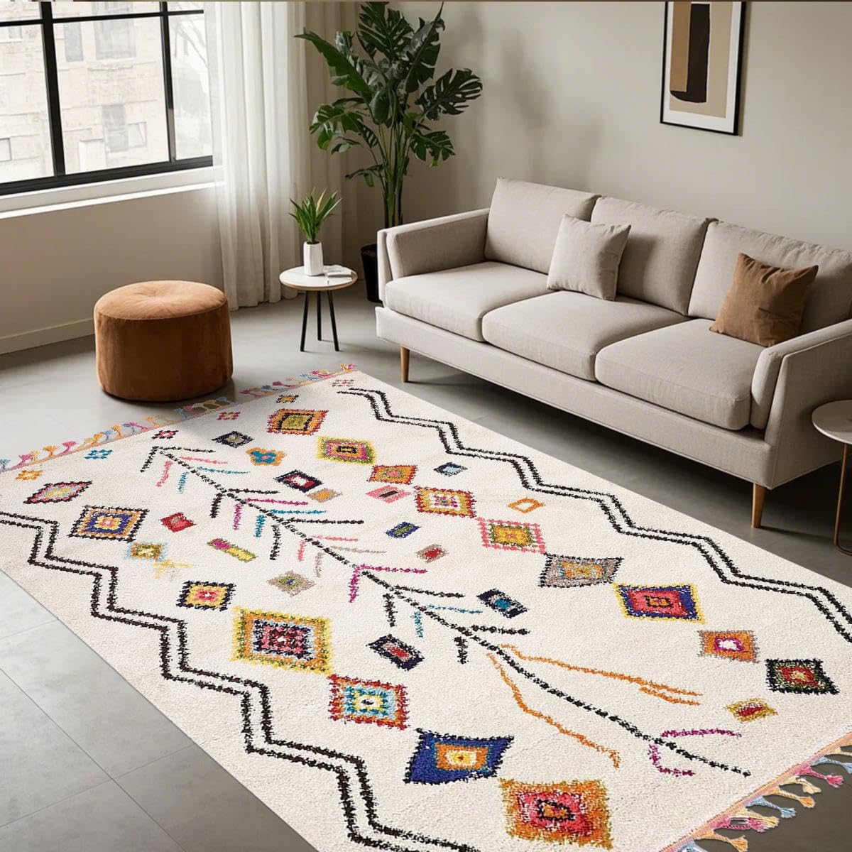 Jadorel Tapis Berbère Salon 80x150 cm Multicolore Moderne Style Rectangulaire adapté au Chauffage par Le Sol