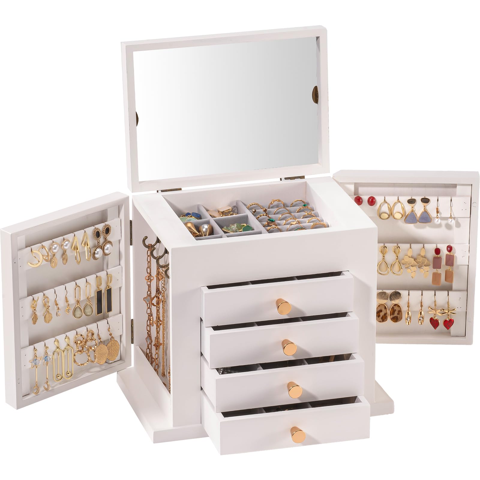 ProCase Large Jewelry Box 5-Layer Wooden Jewelry Boxes for Women Jewellery Holder Organizer Storage Case with Mirror for