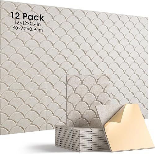 Paneles acústicos autoadhesivos, paquete de 12 paneles de espuma a prueba de sonido para paredes, paneles de pared insonorizados de alta densidad de
