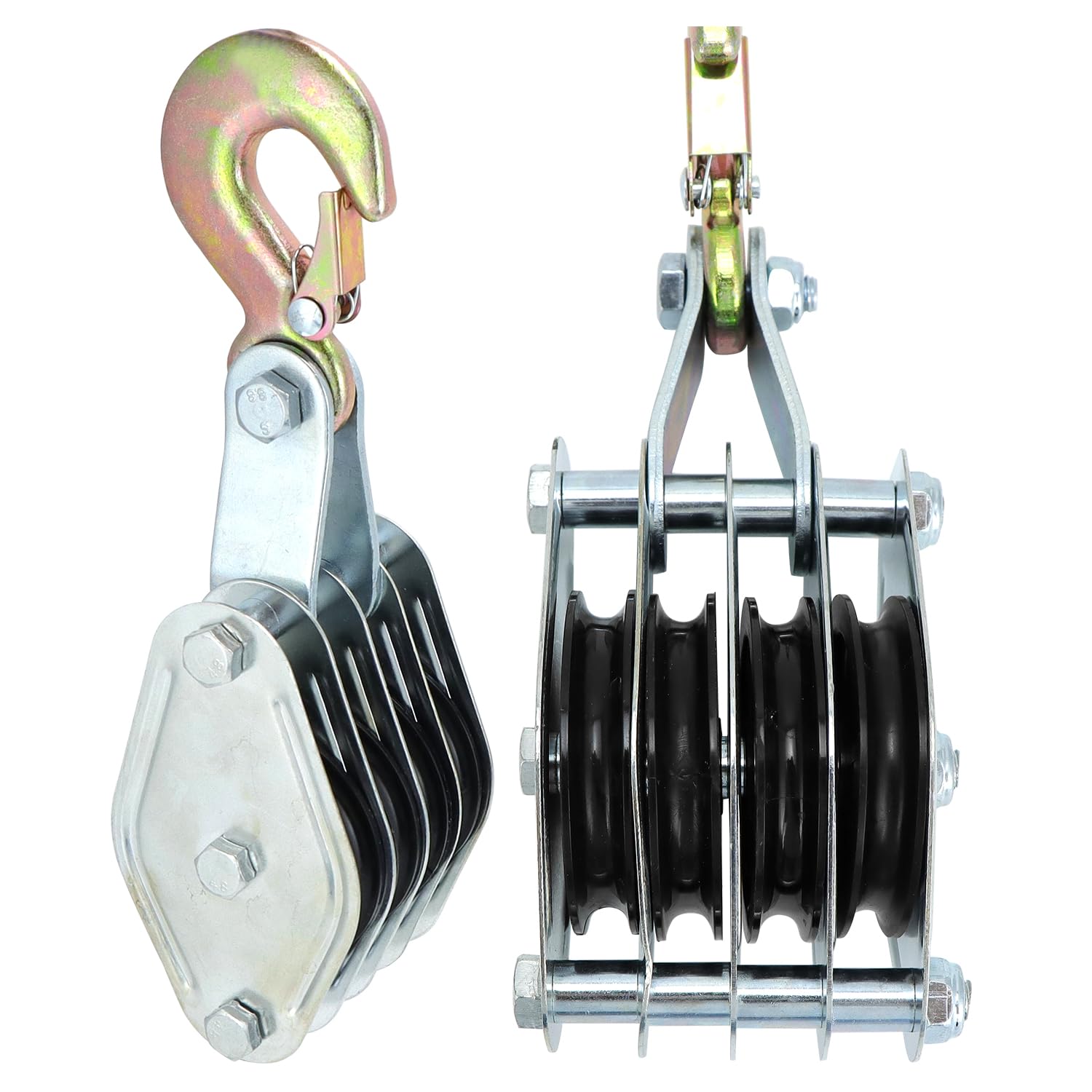 QWORK® Poulie de palan à corde de 2000 kg - Acier galvanisé - 8 Poulies - Levage 2,4m - Corde de nylon résistant de 20 m