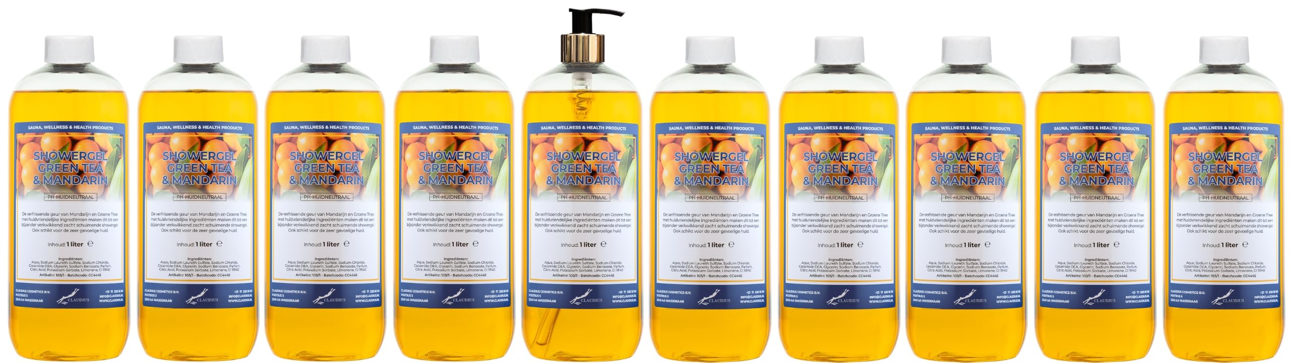 Duschgel Green Tea & Manderin 10 x 1 Liter mit goldener Pumpe