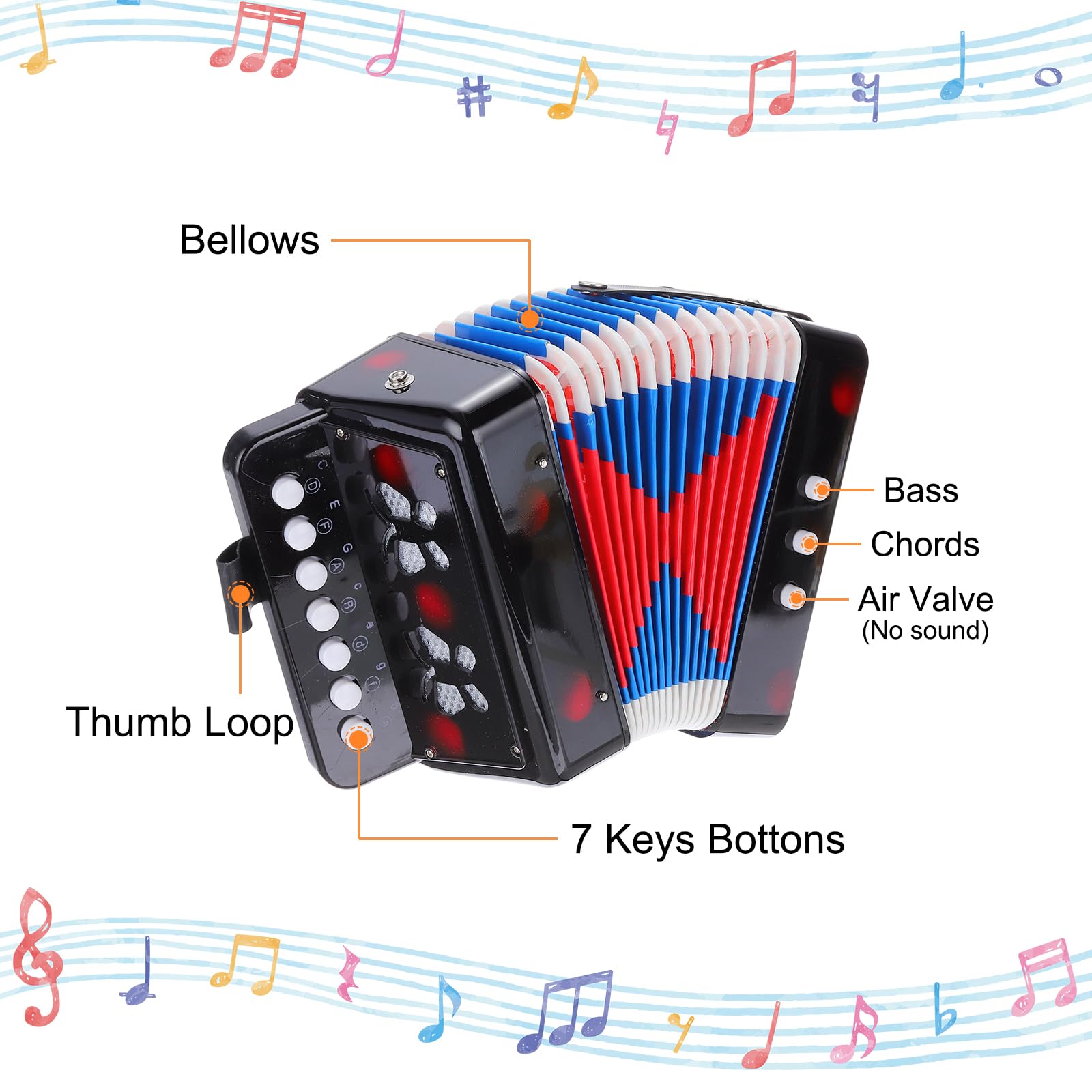 QUARKZMAN Accordéon 10 Touches Mini Instrument de Musique Cadeaux pour Adultes Débutants Éducatif, Noir