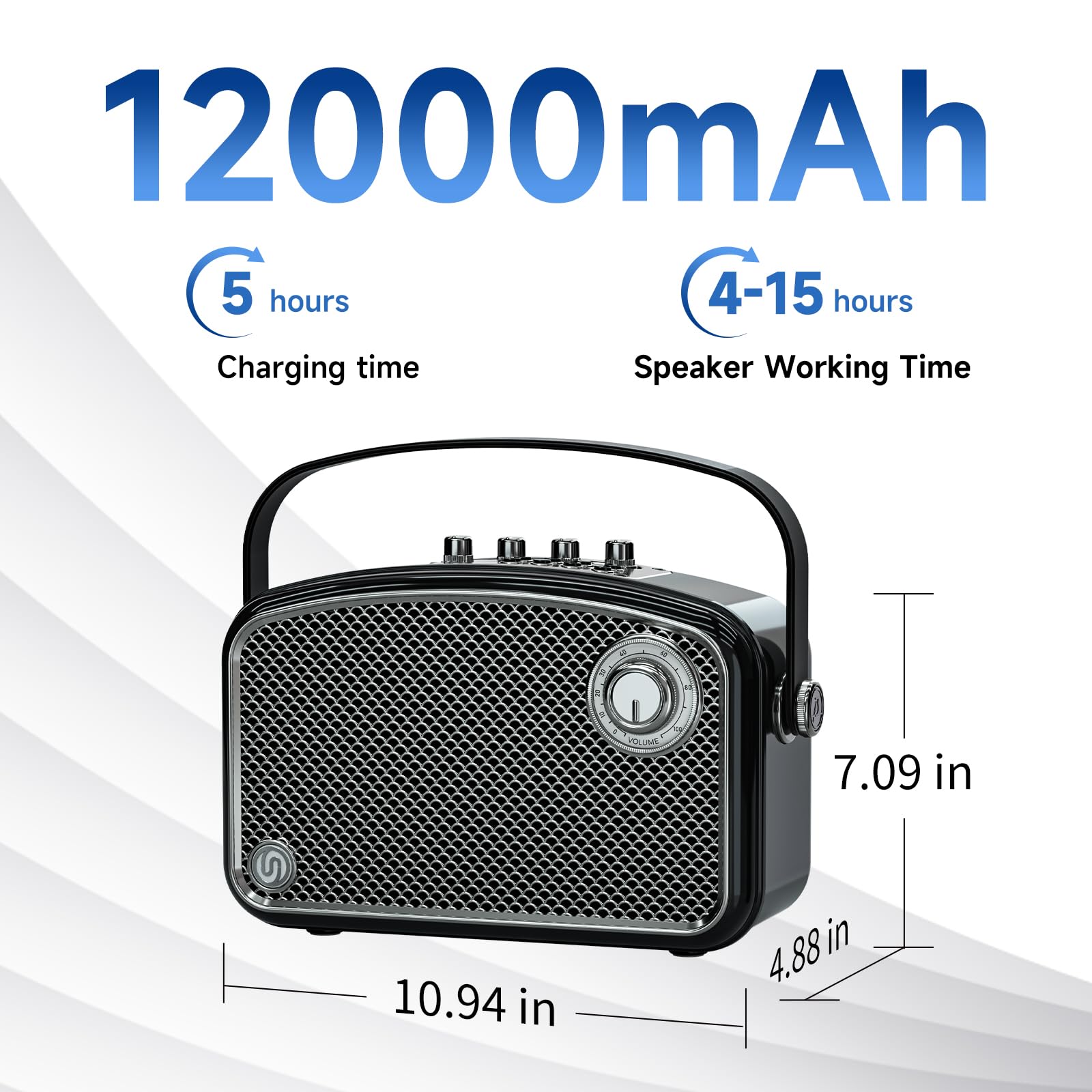 SUPNIU Altavoz Bluetooth 120W Máx con Sonido HiFi Potente y Graves Profundos, Doble Chip DSP, Control de Graves/Agudos, Bocina Portátil Inalámbrica con Diseño Retro, Regalo Ideal para Fiestas Camping