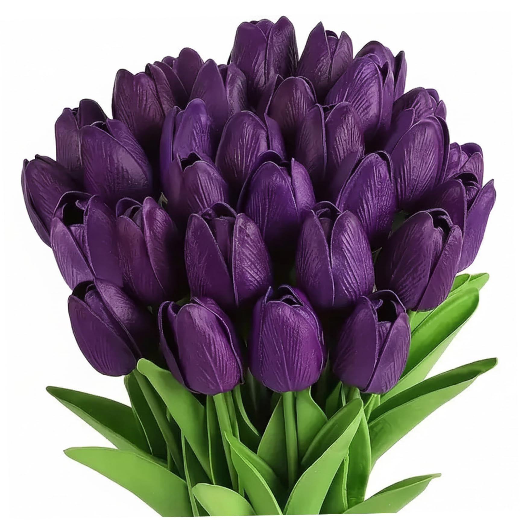 Ameble Artificial Tulips, 20Pcs Faux Tulips with Realistic PU Flower Heads for Home Decor, Mother's Day, Valentine's Day, Table Centerpieces (Purple)