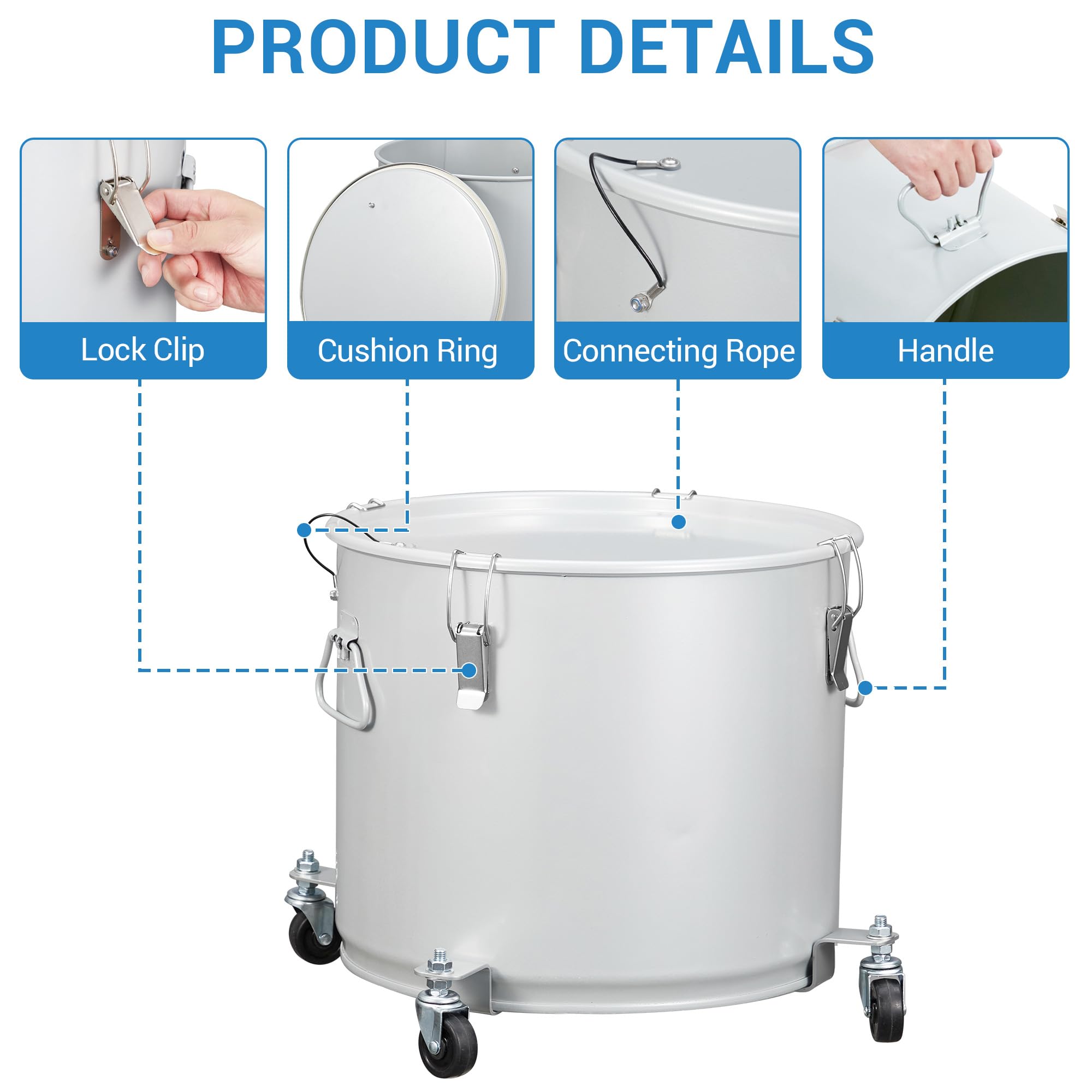 Garvee Contenedor de Aceite Usado para Freidora Industrial de 38 Litros, Bidón de Acero al Carbono con Revestimiento Anticorrosión, Cubo de Filtrado Móvil con Ruedas y Tapa de Seguridad, Plateado