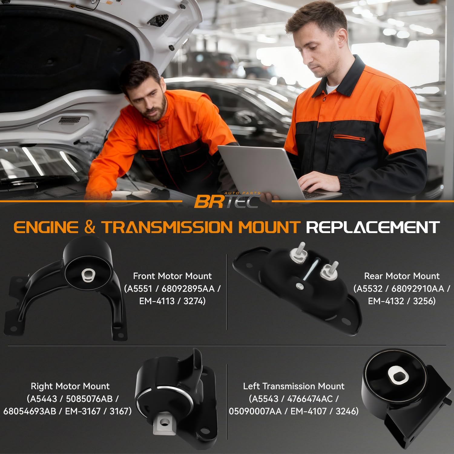 4PCS Engine Motor Mount & Automatic Transmission Mount Set Compatible with Chrysler 200 Dodge Avenger 3.6L 2011-2014; Journey 2011 2012 2013 2014 2015 2016 2017 2018 2019