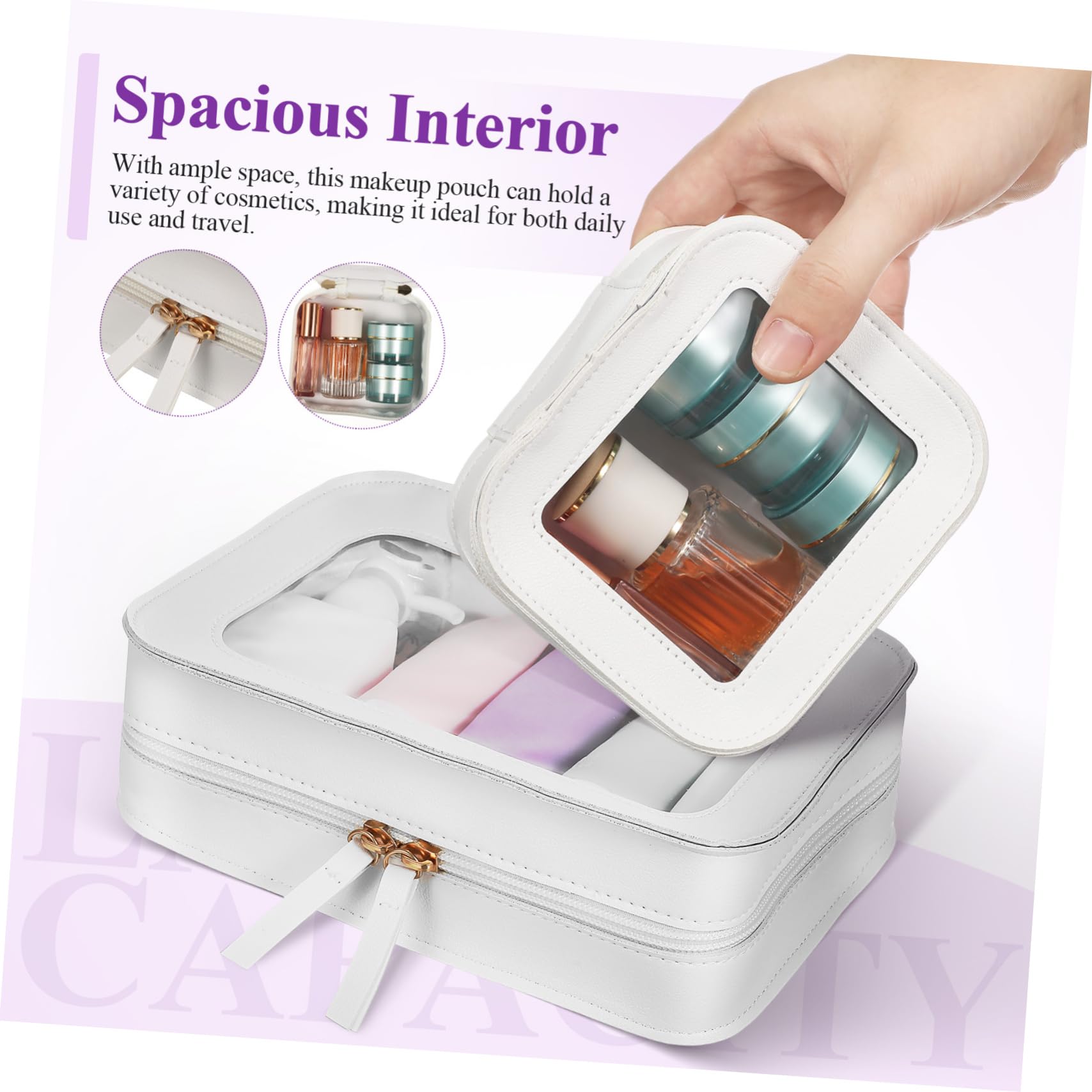 SHERCHPRY Borsa da Toilette Trasparente con Cerniera Sacchetto per Cosmetici Portatile in Pvc Grande Capacità per Donna Viaggio e Uso Quotidiano