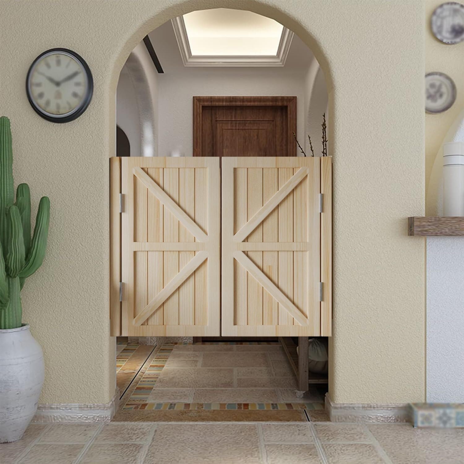 Solid Wood Swinging Cafe Doors - Elegant Half-Waist Saloon Doors for Kitchen, Bar, and Restaurant Entrances(Wood,75x90cm)