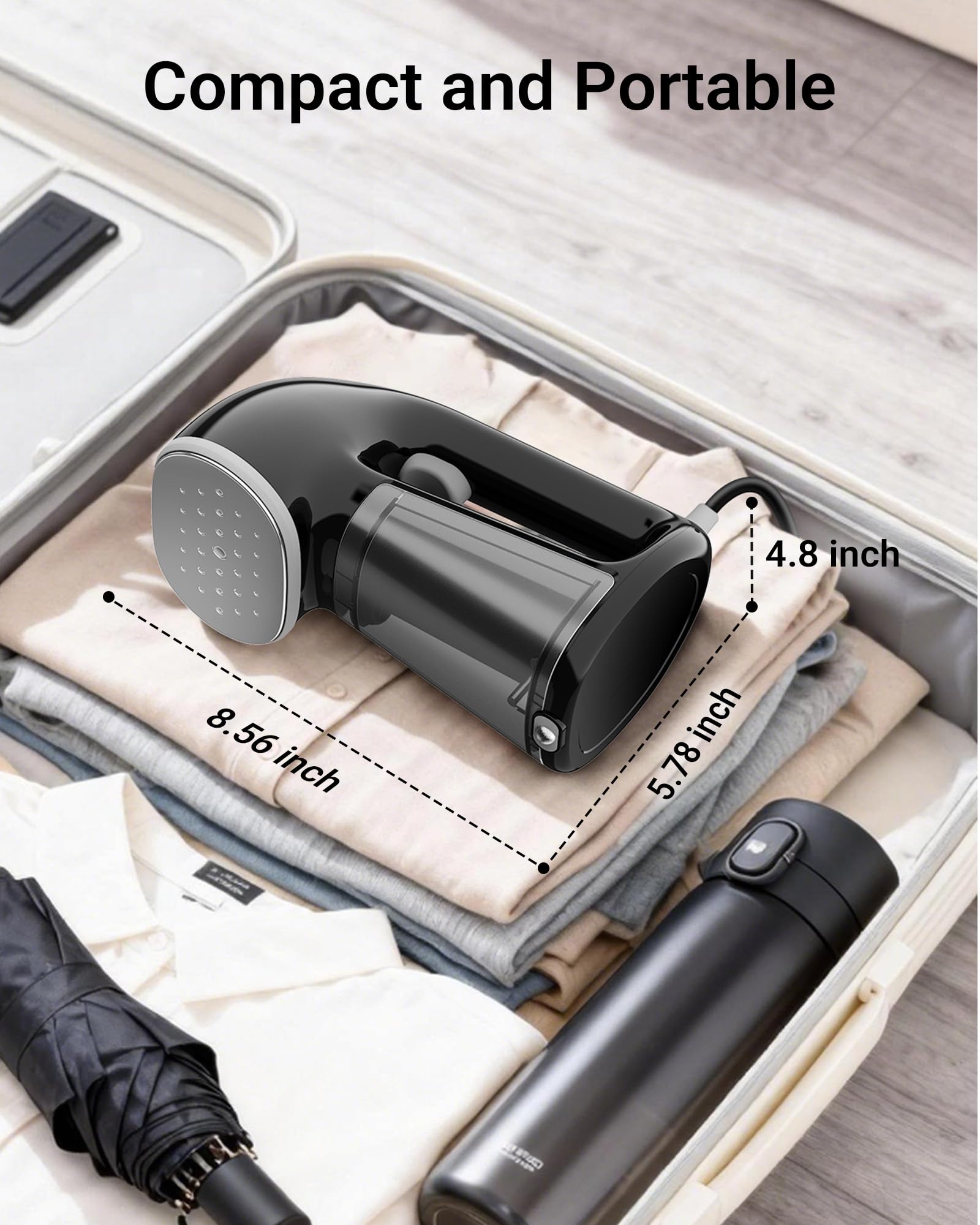 Bear Vaporizador para ropa, potente vaporizador de ropa de mano de 1500 W con tanque de 240 ml, removedor de arrugas de tela de calentamiento rápido de 25 segundos, plancha de vapor portátil de viaje