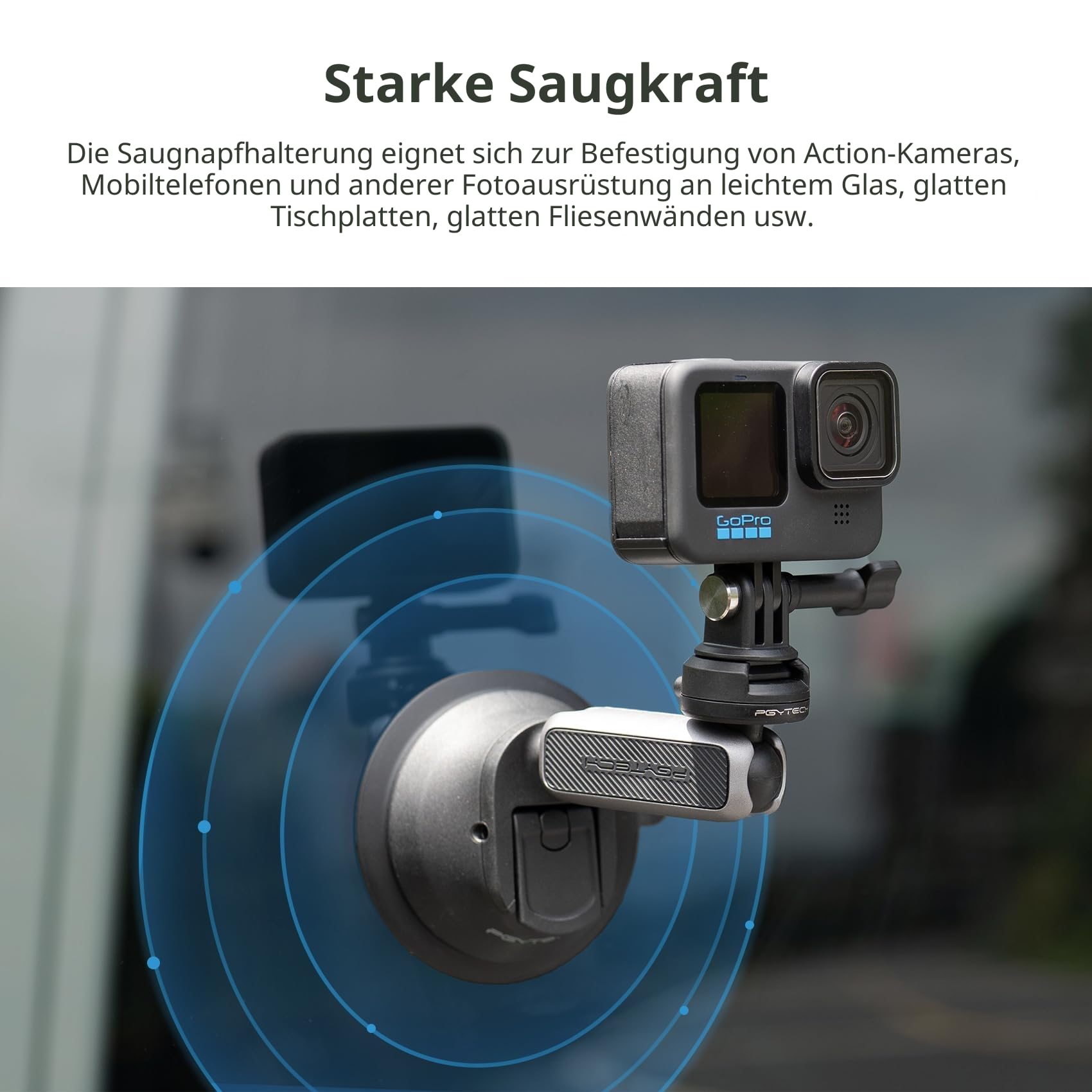 PGYTECH CapLock Saugnapf Auto Halterung Suction Cup Car Mount für DJI OSMO 360/Action 6/Pocket 4/3, für Gopro Hero 13/12, für Insta360 Ace Pro 2/X5 Action-Kam Zubehör mit 360° Doppelkopf Kugel