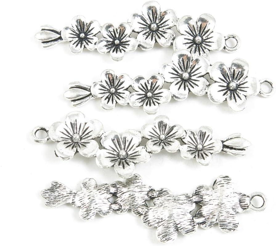 70 Pieces Antique Silver Tone Jewelry Making Charms Supply ZY1078 Plum Flower Branch