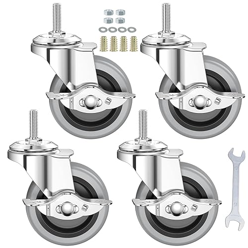 Miniatura 6 de DICASAL Ruedas de vástago con rosca imperial de 38-0.630x0.984 in, ruedas TPR resistentes y altamente elásticas, ruedas silenciosas con frenos