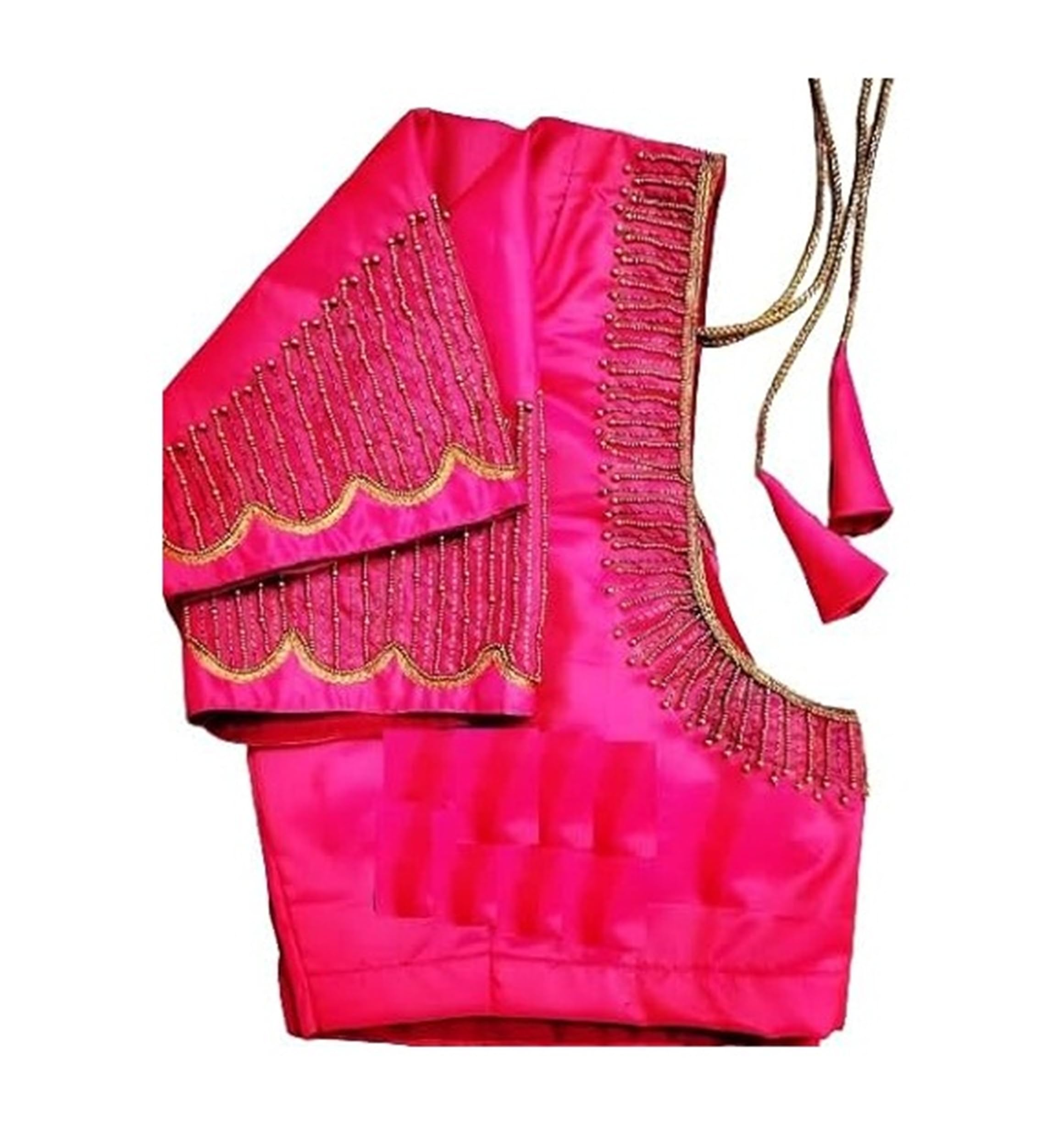 Naz Maggam aari hand made heavy work blouse piece 1 meter unstriched Pink-image-21