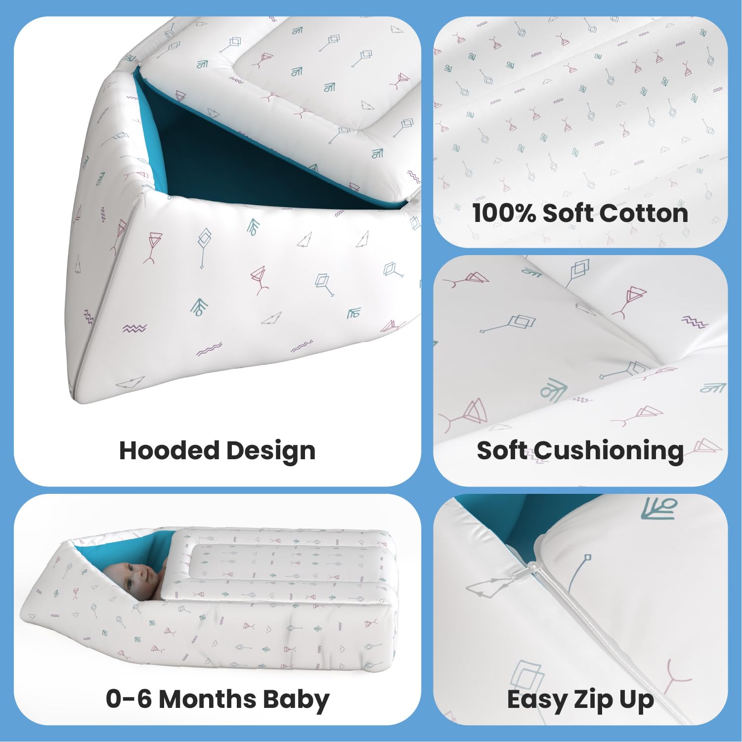 Cherilo 3 in 1 Baby Bed, Sleeping Bag & Carry Nest, Cotton Baby Bedding for New Born & Infant, Portable Bassinet, for Baby Carrying & Unisex Baby Sleeping Bed, 0M+ (White Abstract) - Image 2 thumbnail