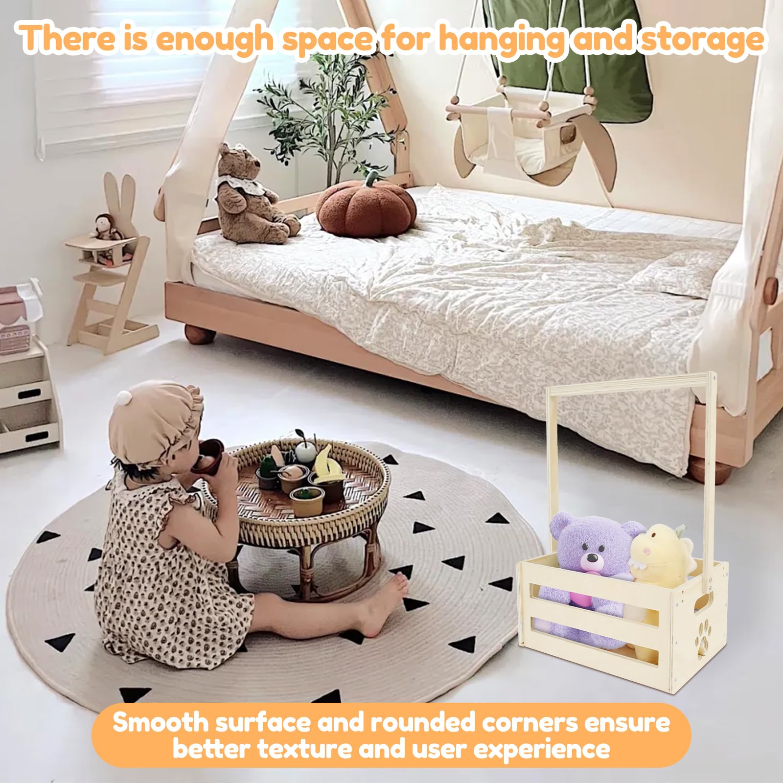Panier cadeau pour bébé avec poignée - Boîte en bois - Cadeau pour bébé - Boîte de rangement - Porte-vêtements et boîte de rangement pour nouveaux parents - Cadeaux de grossesse