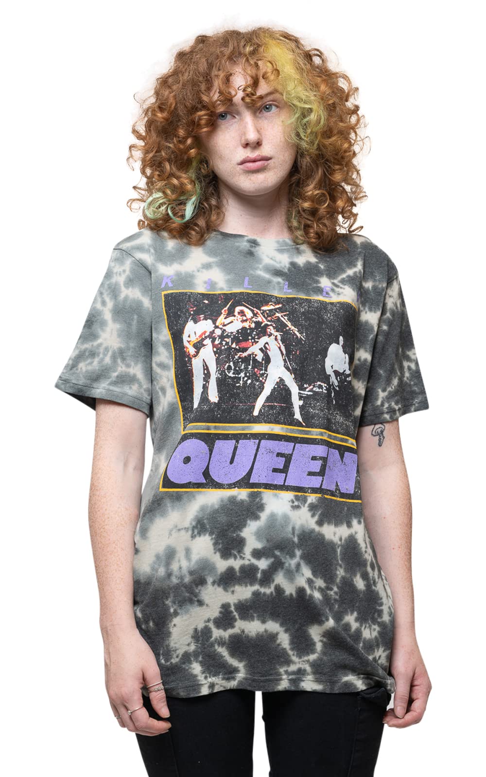 Queen T Shirt Killer Band Logo Official Unisex Dye Wash Grey L