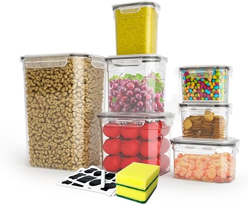 LIHONG Recipientes de almacenamiento de alimentos con tapas herméticas de 169 onzas, recipientes de almacenamiento de plástico, sin BPA, recipientes