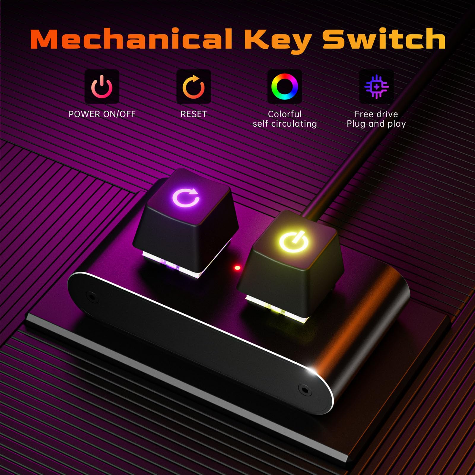 Tosuny PC Power Button with 2M Cable, External Power Reset Switch for Desktop Computer Motherboard, Mechanical Key Switch, RGB Light, Easy Installation for Custom PC Case — view 5