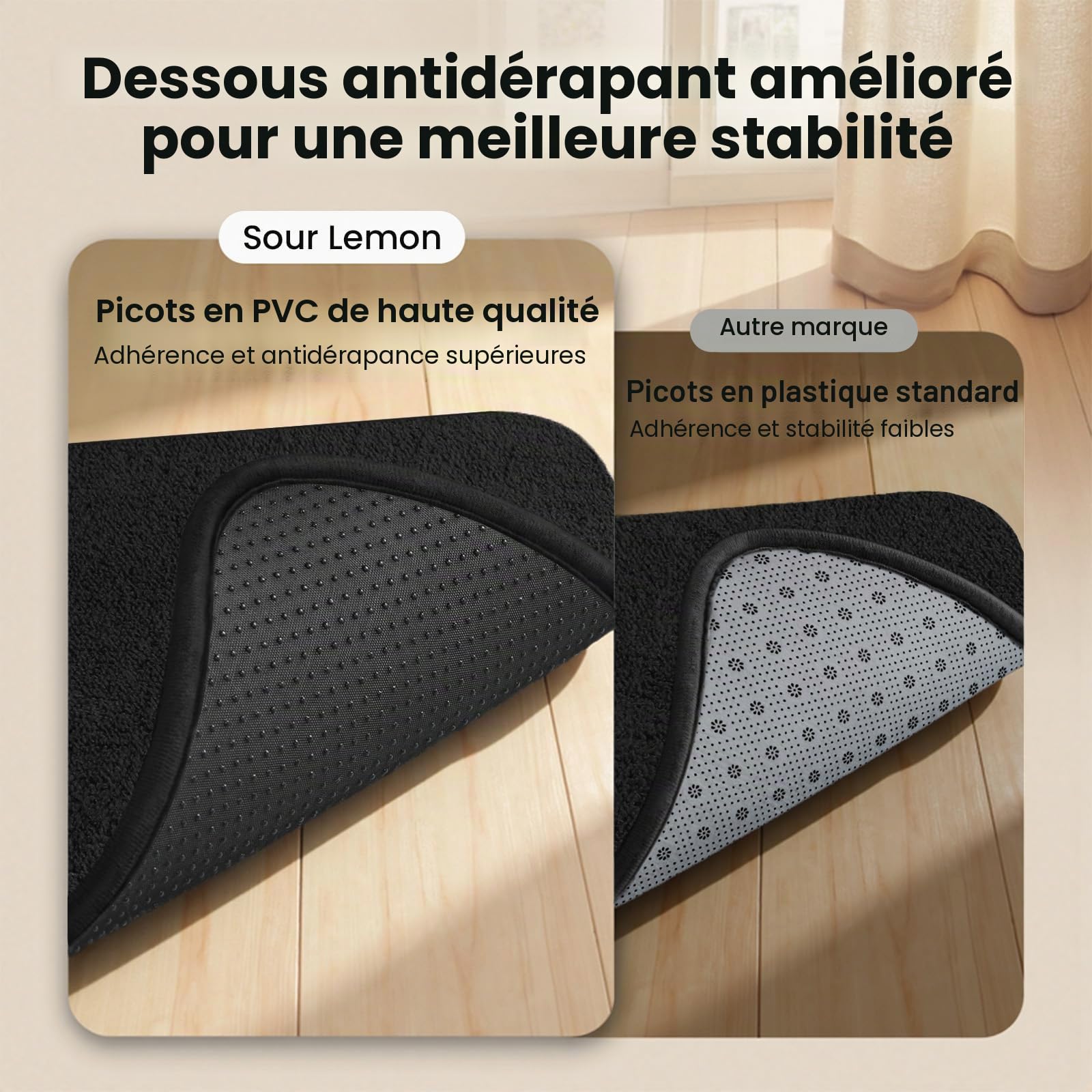 Sour Lemon Tapis Moelleux à Poils Courts, Tapis de Passage pour Salon, Descente de lit Chambre, Antidérapant, Lavable, Design Moderne, Doux, Couleur: Noir, Dimension: 60x200 cm