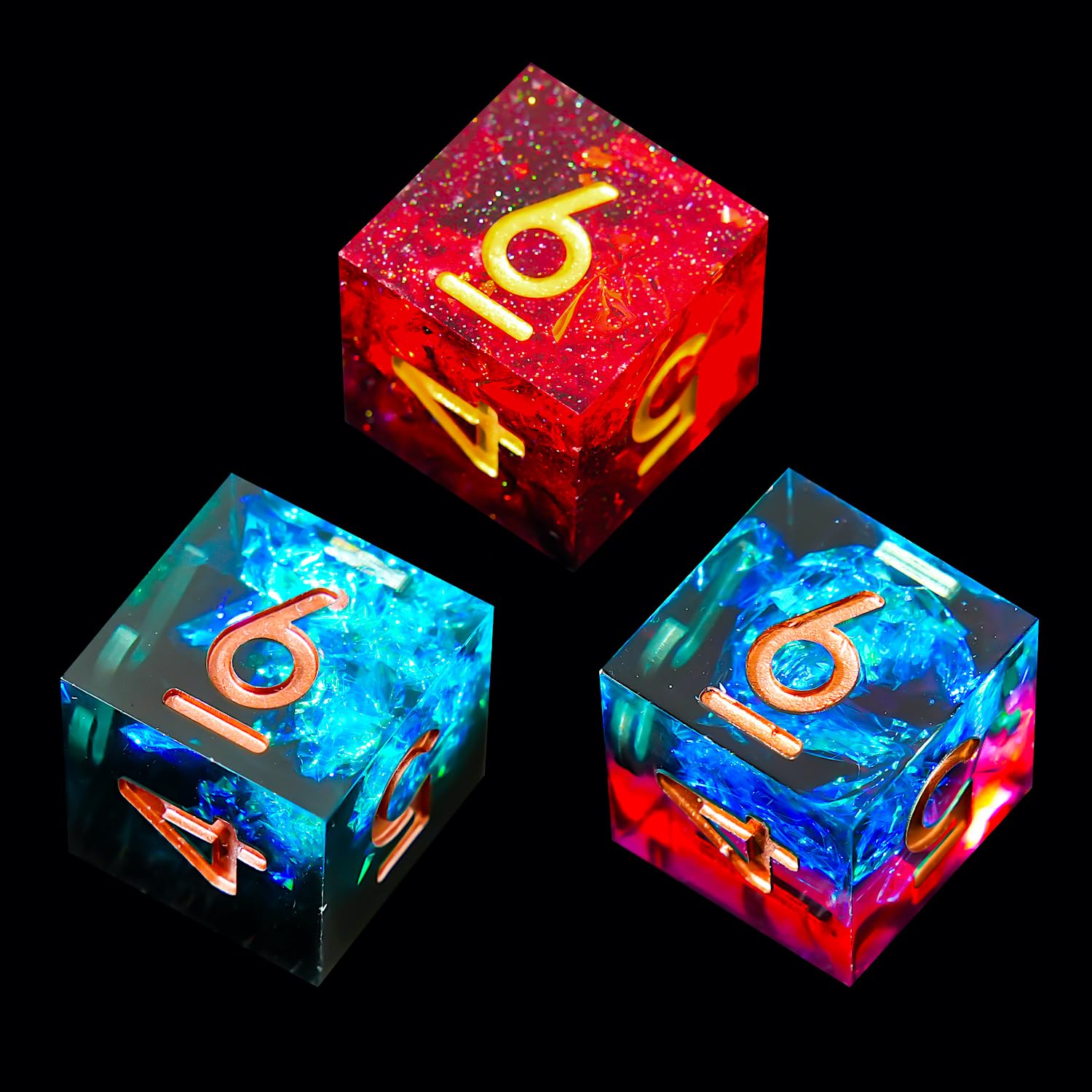 D6 DND-Würfel mit scharfer Kante aus Harz, zufällige Farbe und Stil, 6-seitige Würfel, 16 mm, handgefertigt, polyedrisch, für DND-Rollenspiele (zufälliges Set)