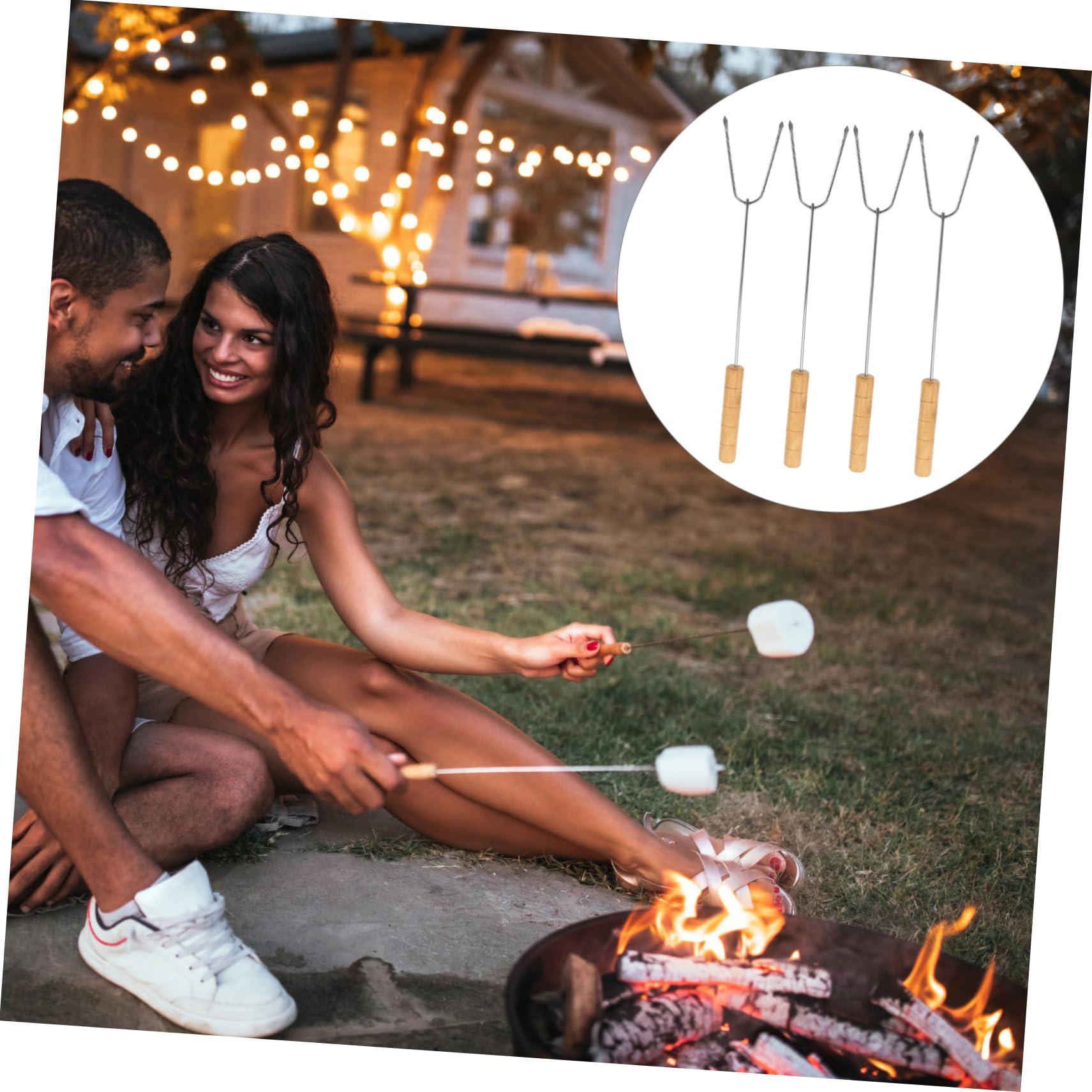 4-teiliges Barbecue-Schild, Grill-Tranchiergabel, Metallspieße, BBQ-Kabob-Sticks, Lagerfeuergabel, Marshmallow, Braten von Gänsen, Outdoor-Kegerator-Spieß für Fleisch, Werkzeug, Edelstahl, Mehrzweck