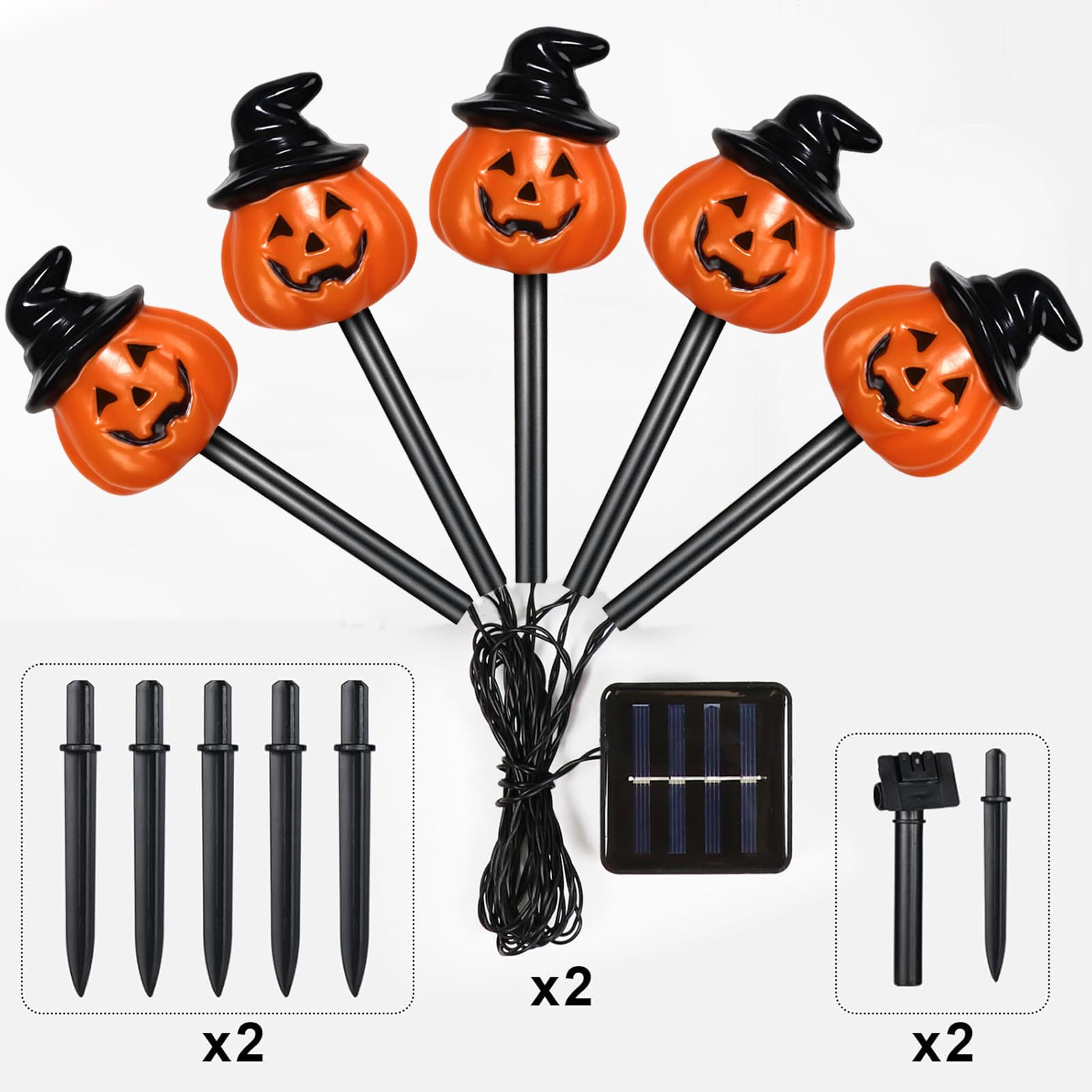 Lot de 10 lampes solaires en forme de citrouille pour Halloween, décorations d'Halloween pour extérieur jardin et cour (citrouille chapeau)