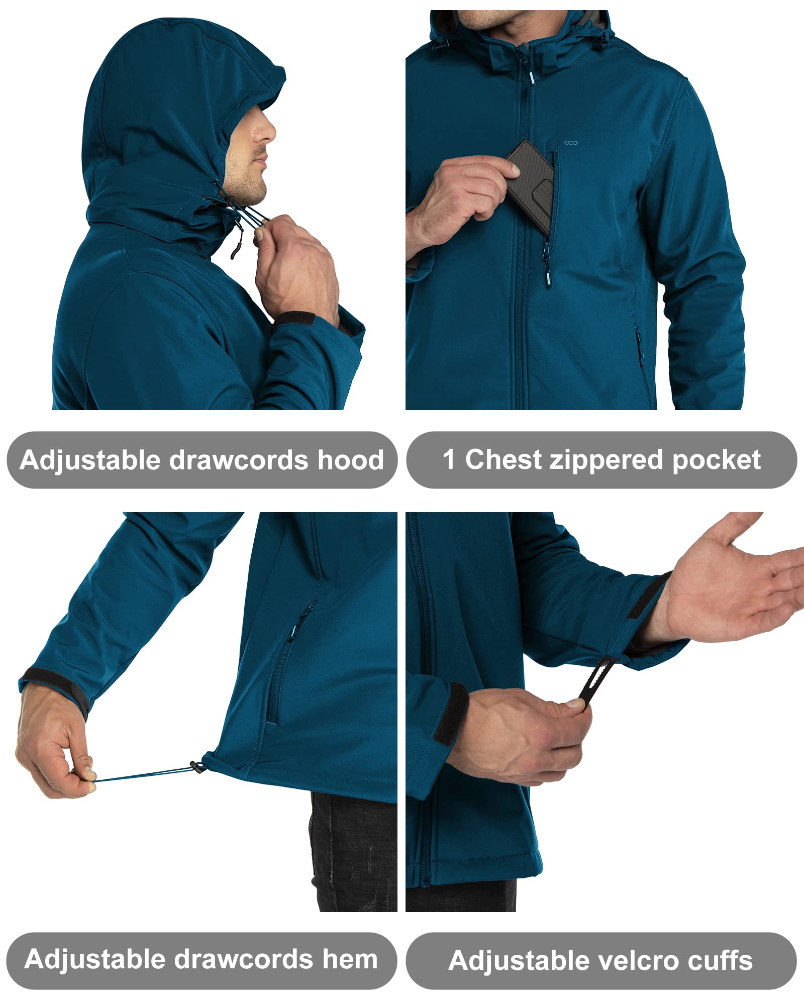33,000ft Chaqueta softshell para hombre, resistente al agua, cortavientos, forro polar, chaqueta funcional para senderismo, bicicleta, camping
