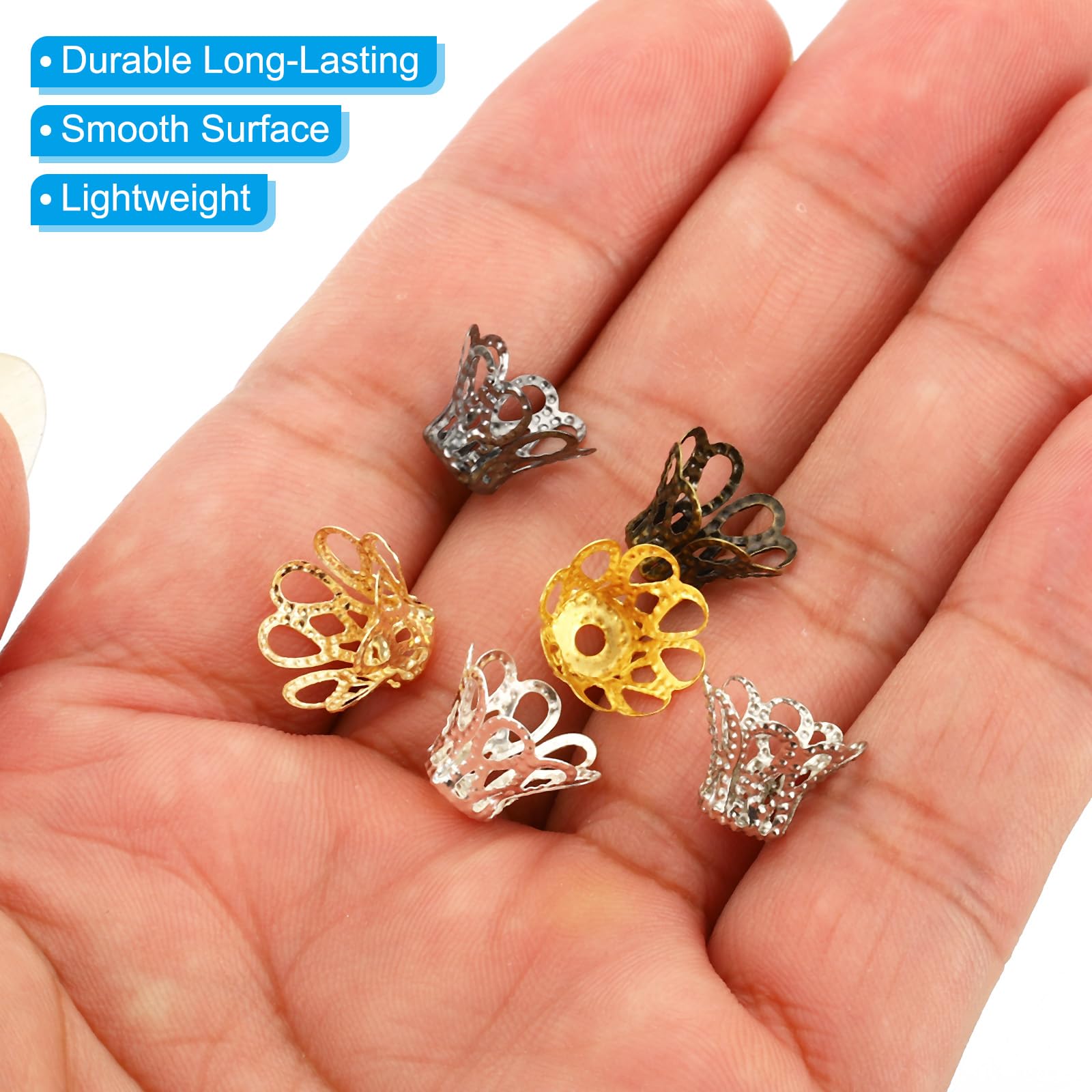100Pcs Flower Bead Caps – 11x8mm Hollow Metal Spacer Caps For Jewelry Making, Multicolored - View #9