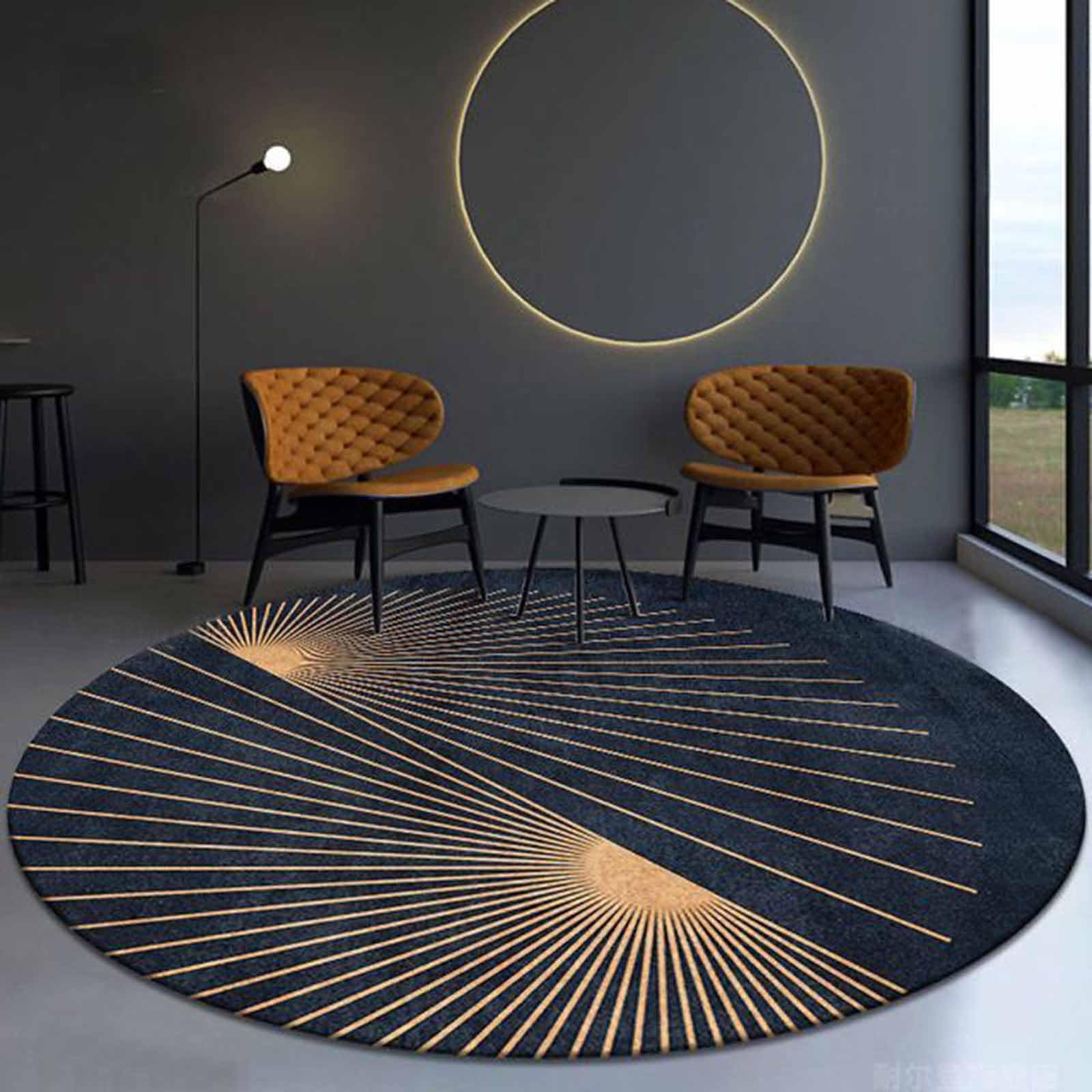 Tapis ronds noir et or élégants pour salon moderne et entrée chic en taille 100cm