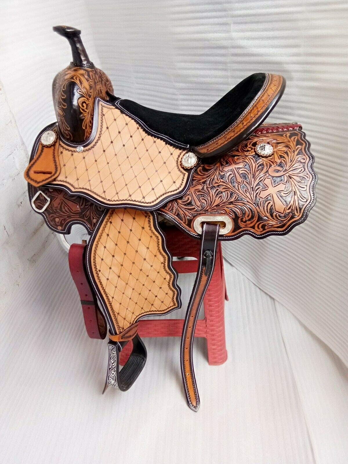 Equestrian Universe - Sella da corsa in pelle Western con finitura anticata