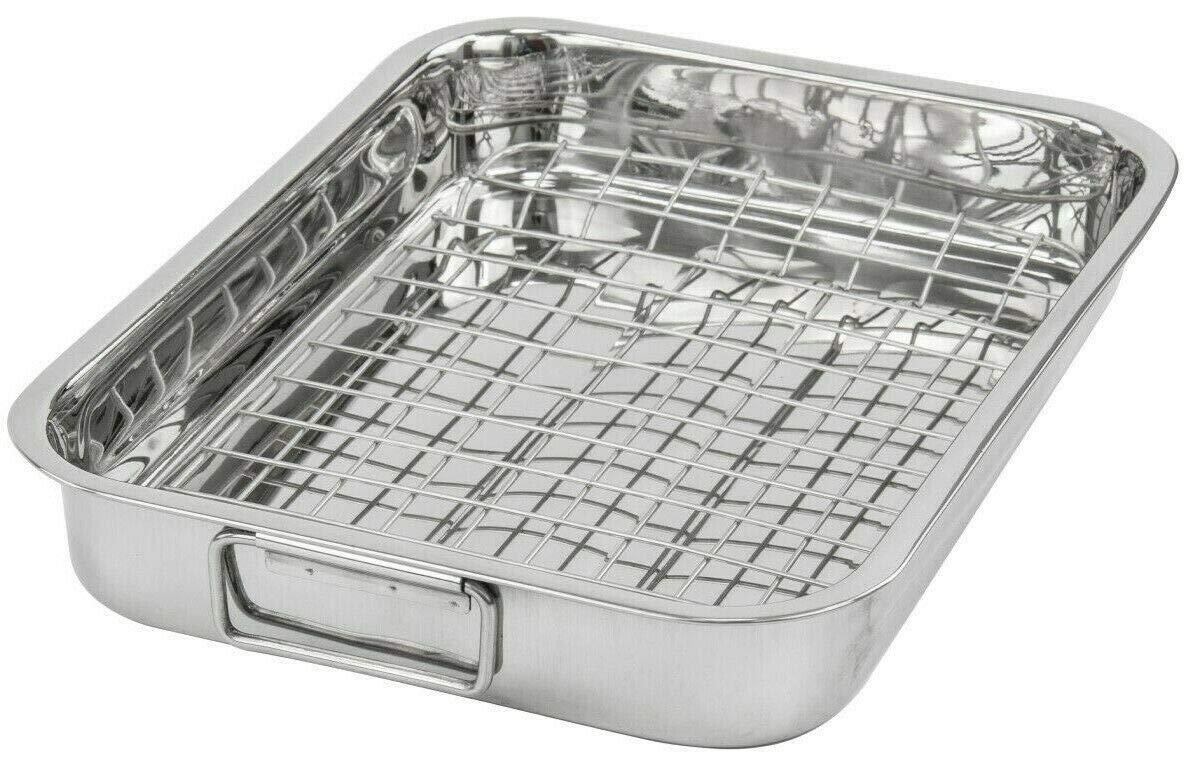 New 28 cm Professional Stainless Steel Roasting Tray with Removable Rack Pan Oval Kitchen Cooking Baking Sturdy Handles Built to Last for Years Oven Roasting Pan with Grill