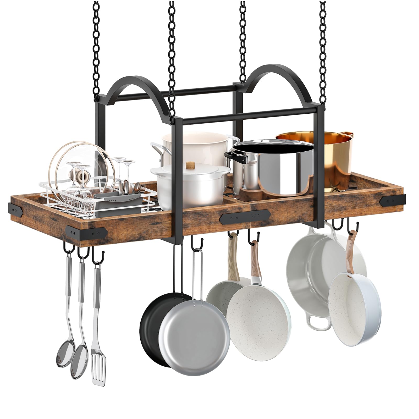 HOOBRO Topfdeckelhalter, hängendes Topfregal, Küchenregal mit 10 S-Haken, Deckenmontiertes Topf Organizer, Hängeregal mit Bogenrahmen für Töpfe und Küchenutensilien, Pfannenhalter für Küchen EBF80TL01